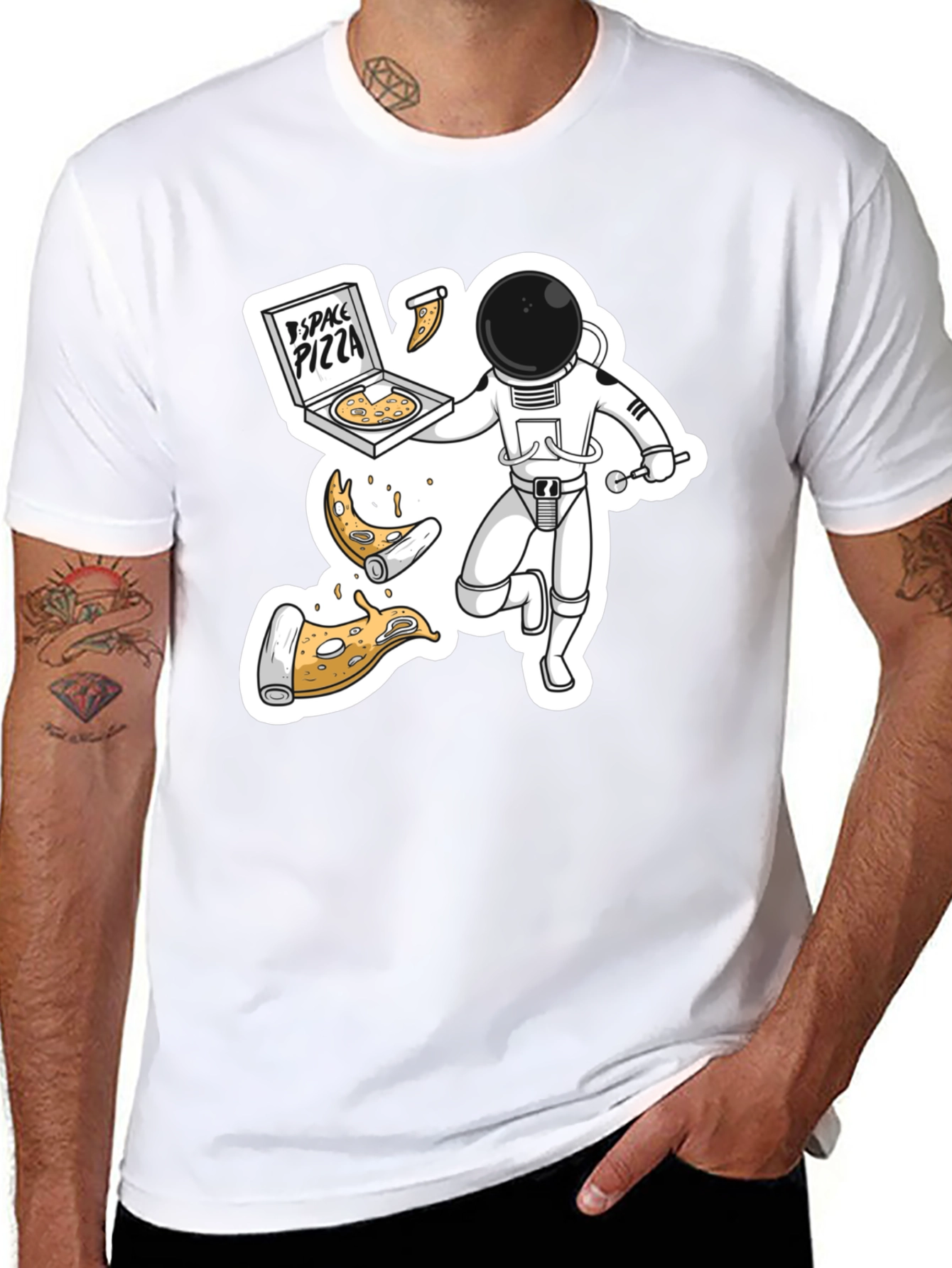 Space Pizza Black T-Shirt - Astronaut Delivery!