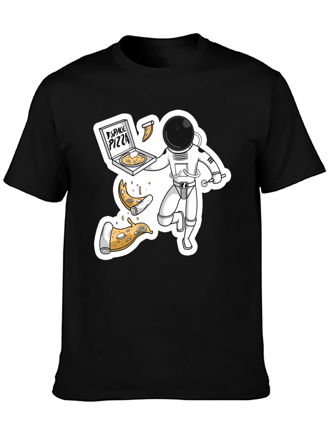 Space Pizza Black T-Shirt - Astronaut Delivery!