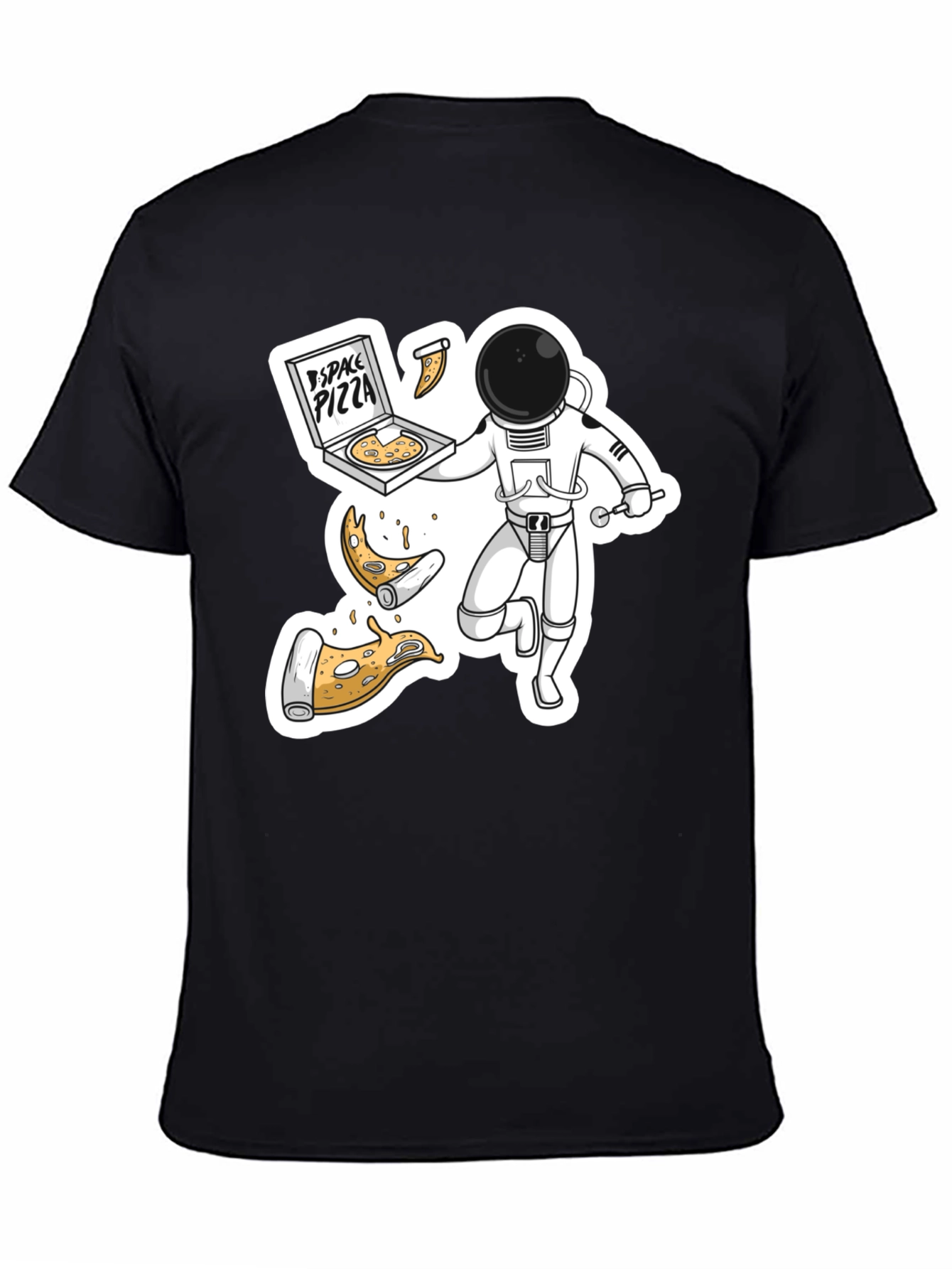 Space Pizza Black T-Shirt - Astronaut Delivery!