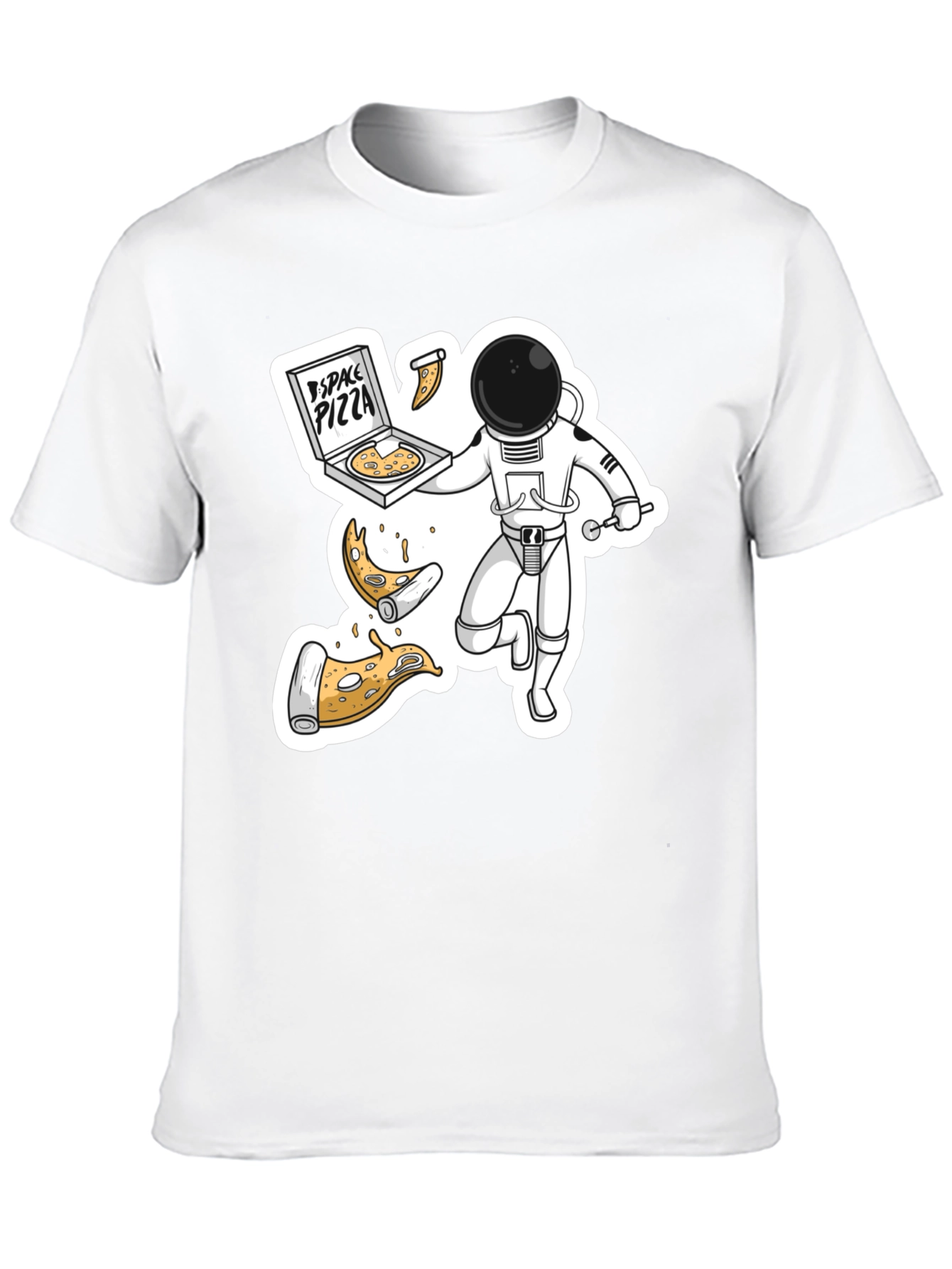 Space Pizza Black T-Shirt - Astronaut Delivery!