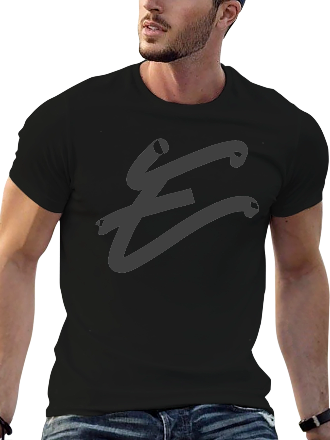 Mens Black T-Shirt with Abstract E Design