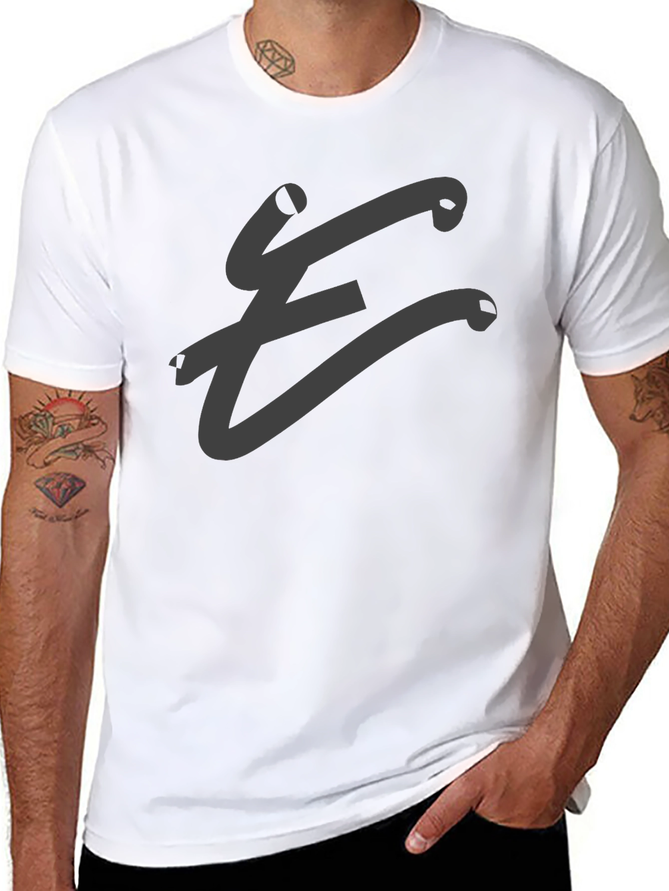 Mens Black T-Shirt with Abstract E Design