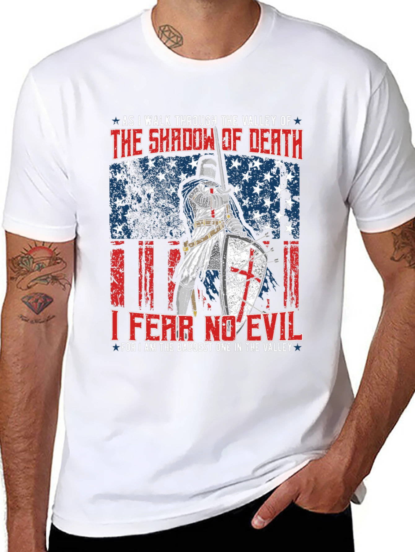 Fear No Evil Knight T-Shirt - Patriotic USA Design