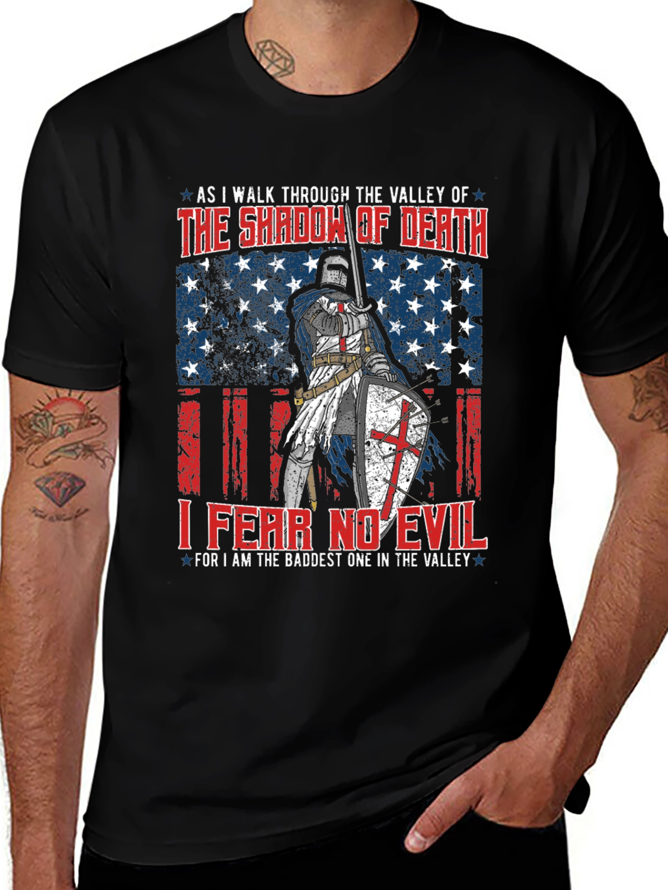 Fear No Evil Knight T-Shirt - Patriotic USA Design