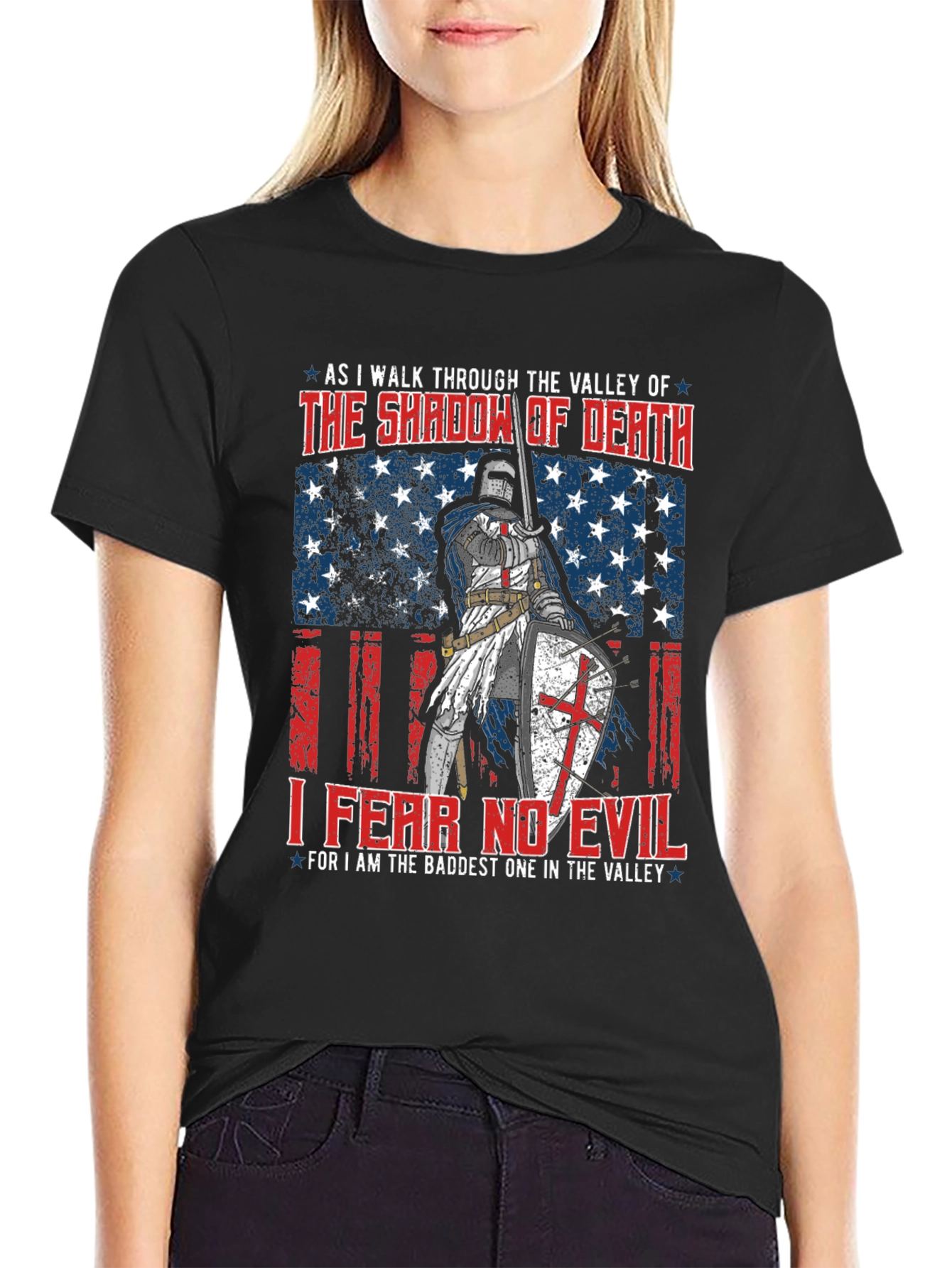 Fear No Evil Knight T-Shirt - Patriotic USA Design