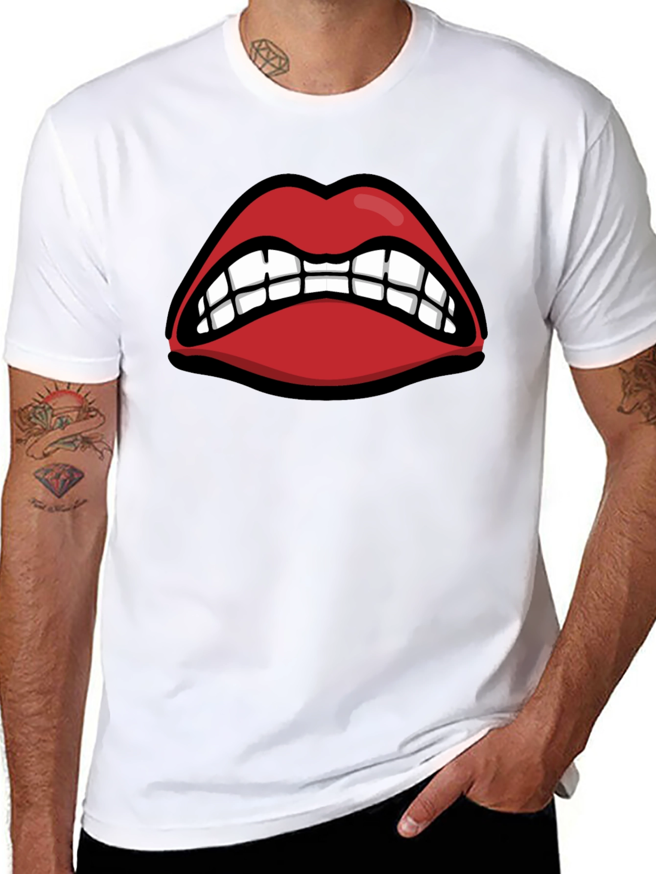 Snarling Lips Graphic Tee - Bold Statement T-Shirt
