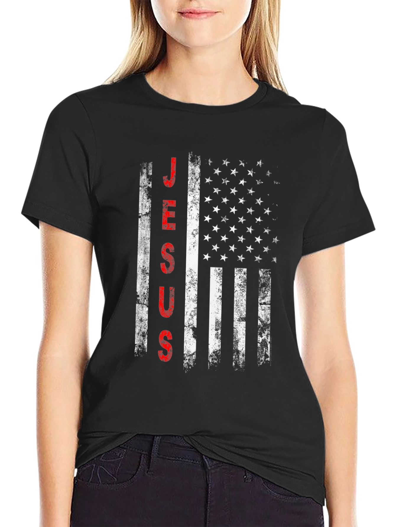 Jesus American Flag Distressed T-Shirt