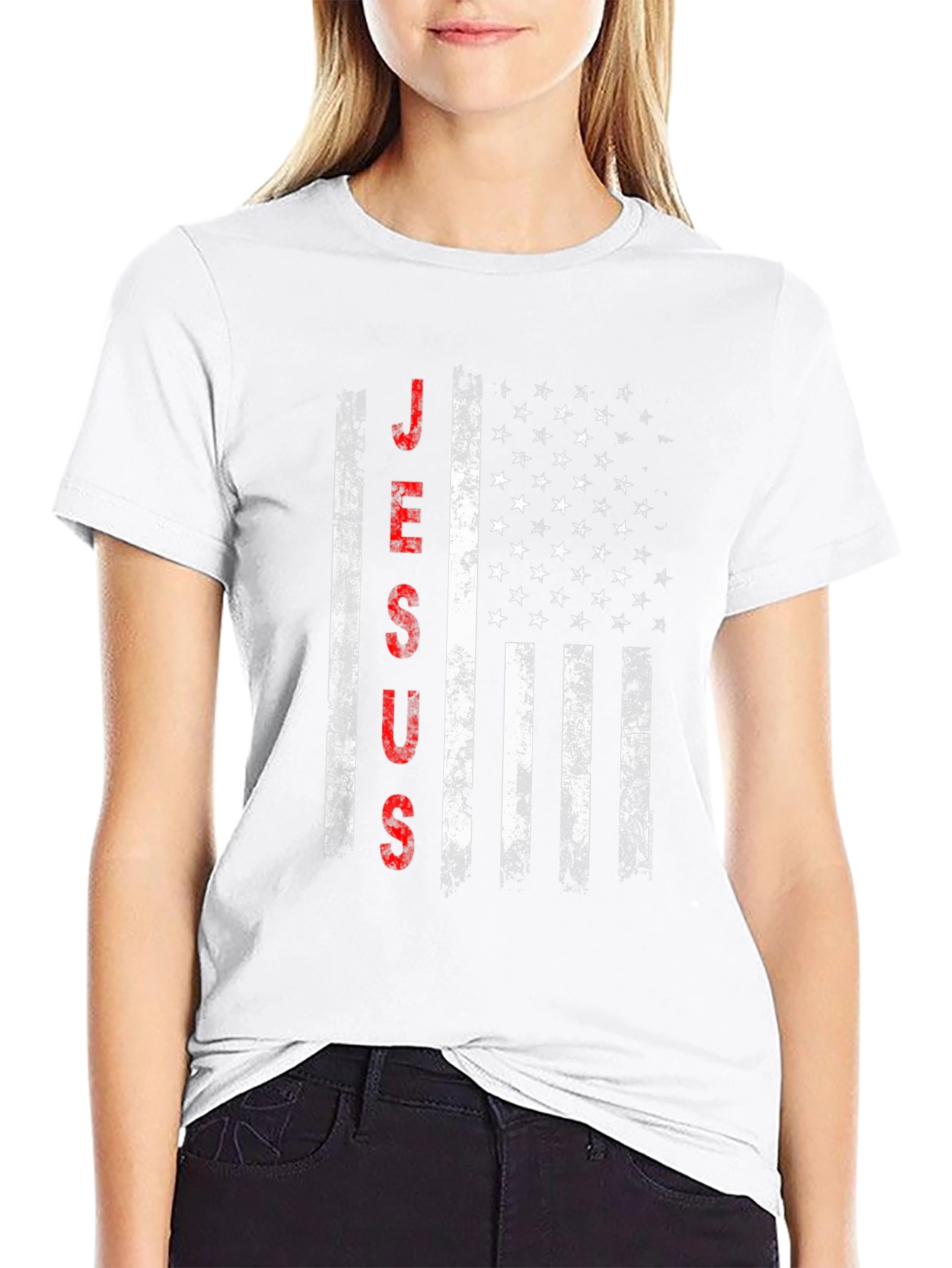 Jesus American Flag Distressed T-Shirt
