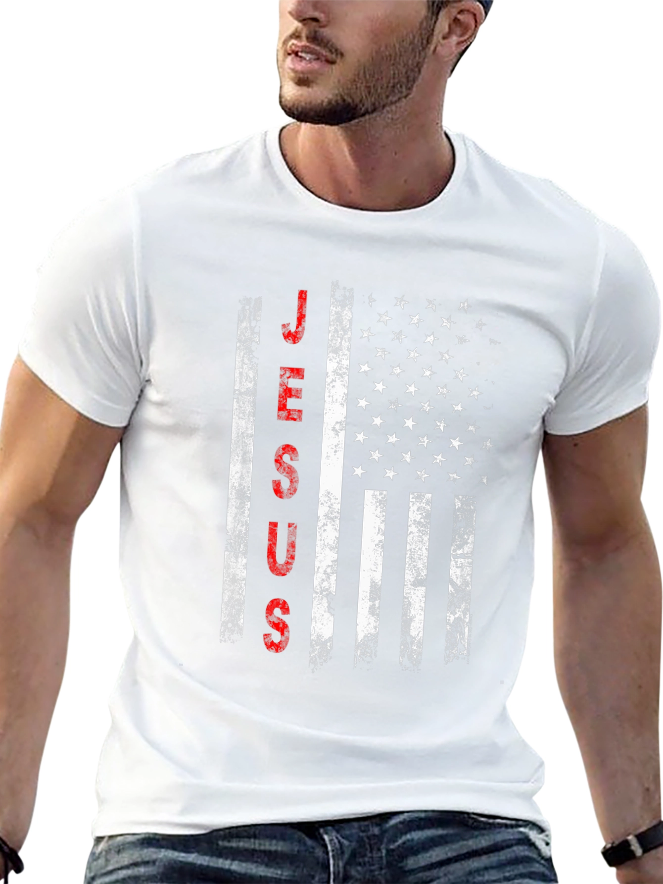 Jesus American Flag Distressed T-Shirt