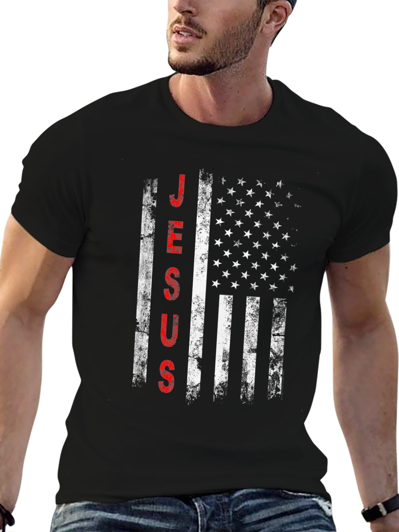 Jesus American Flag Distressed T-Shirt