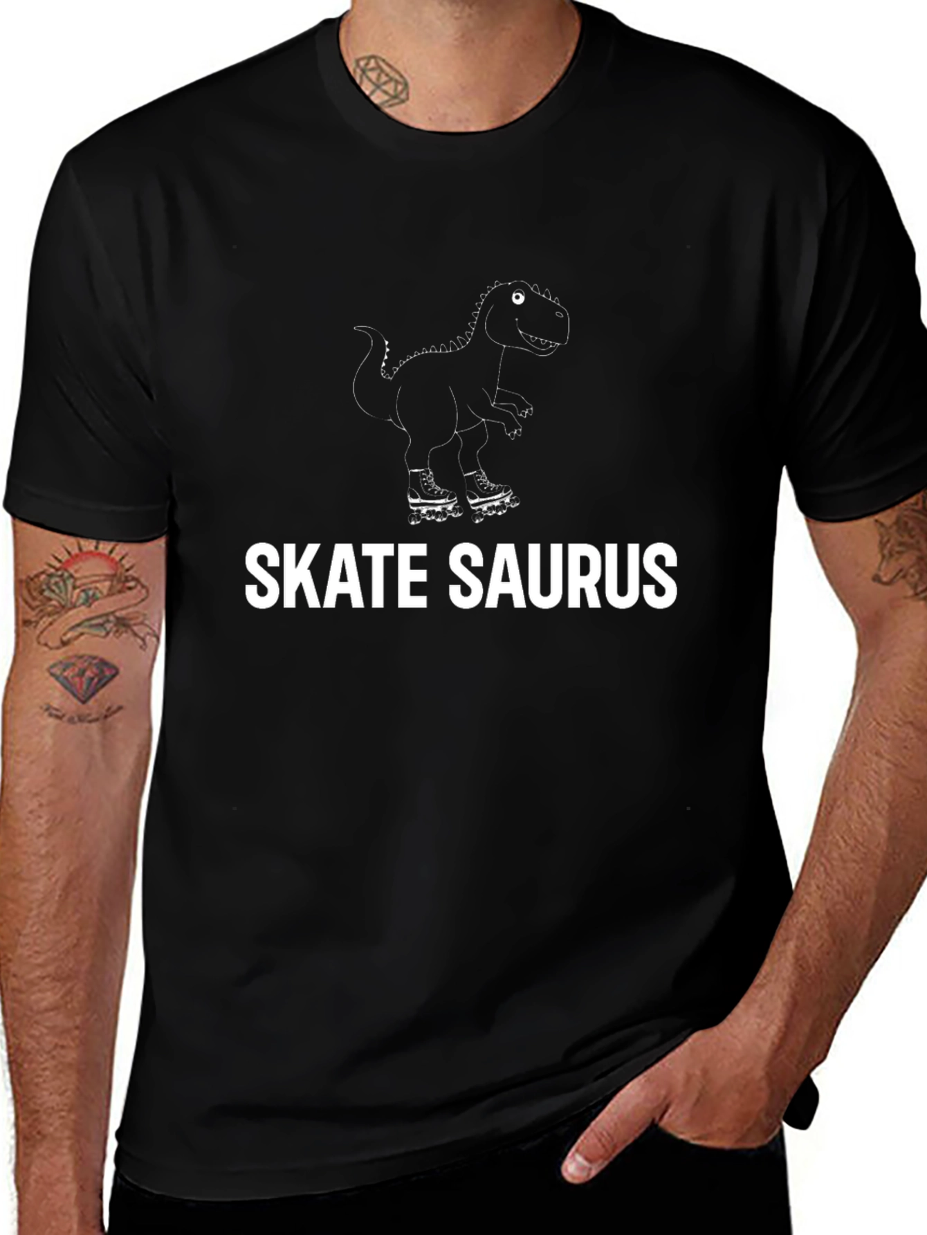 Skate Saurus Graphic Tee - Dinosaur Roller Skating T-Shirt