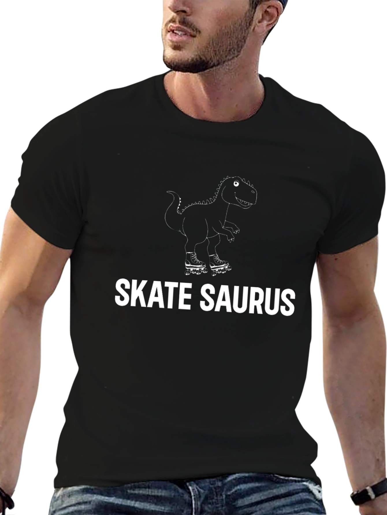 Skate Saurus Graphic Tee - Dinosaur Roller Skating T-Shirt