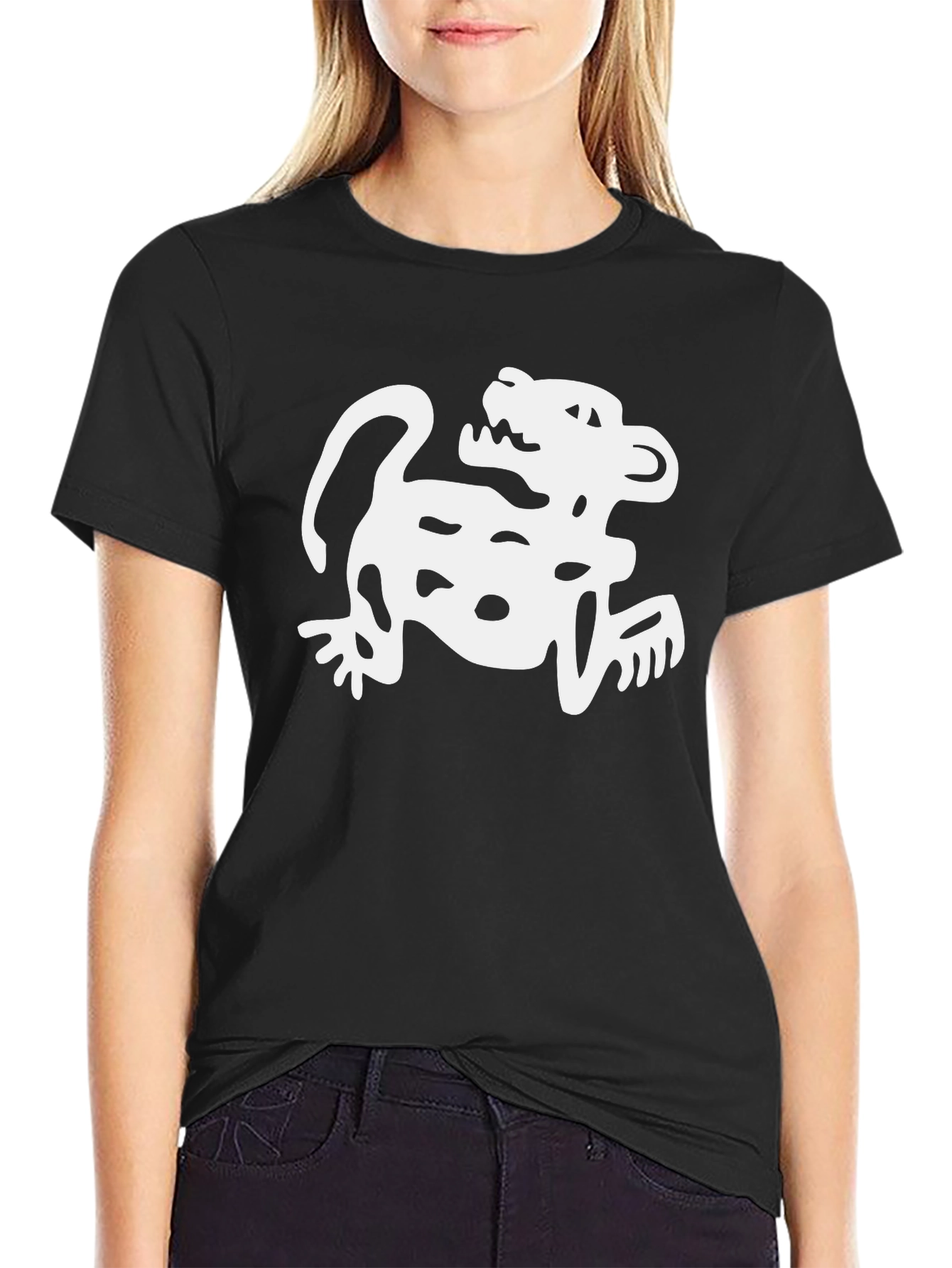 Aztec Jaguar Print Black T-Shirt