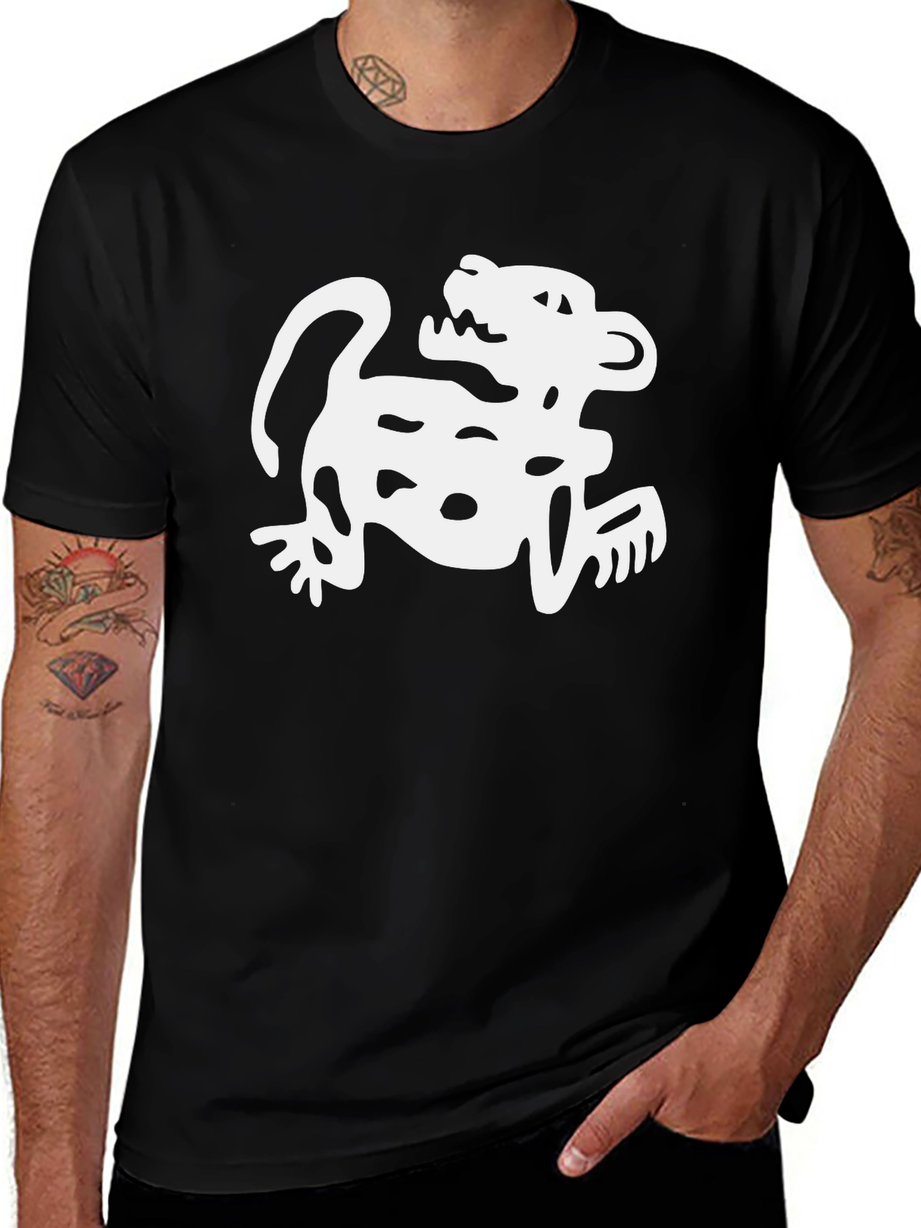 Aztec Jaguar Print Black T-Shirt