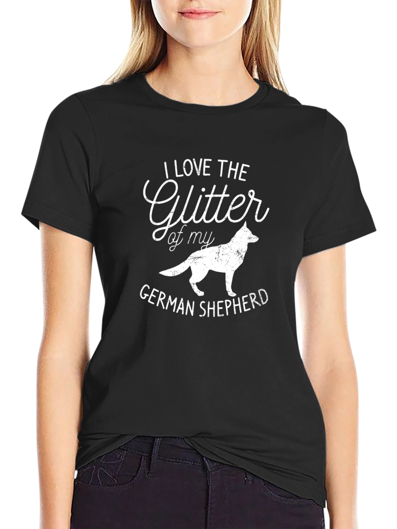 Glitter German Shepherd Black T-Shirt