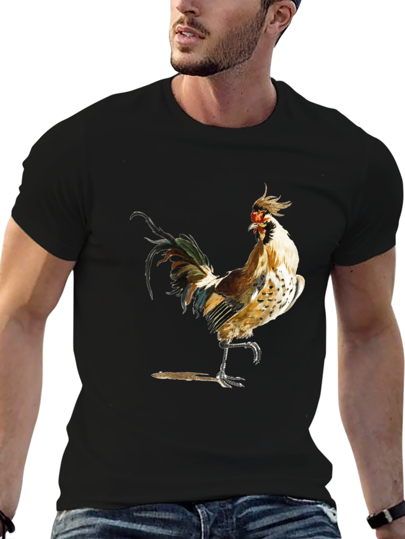 Rooster Graphic Black T-Shirt - Farm Animal Tee