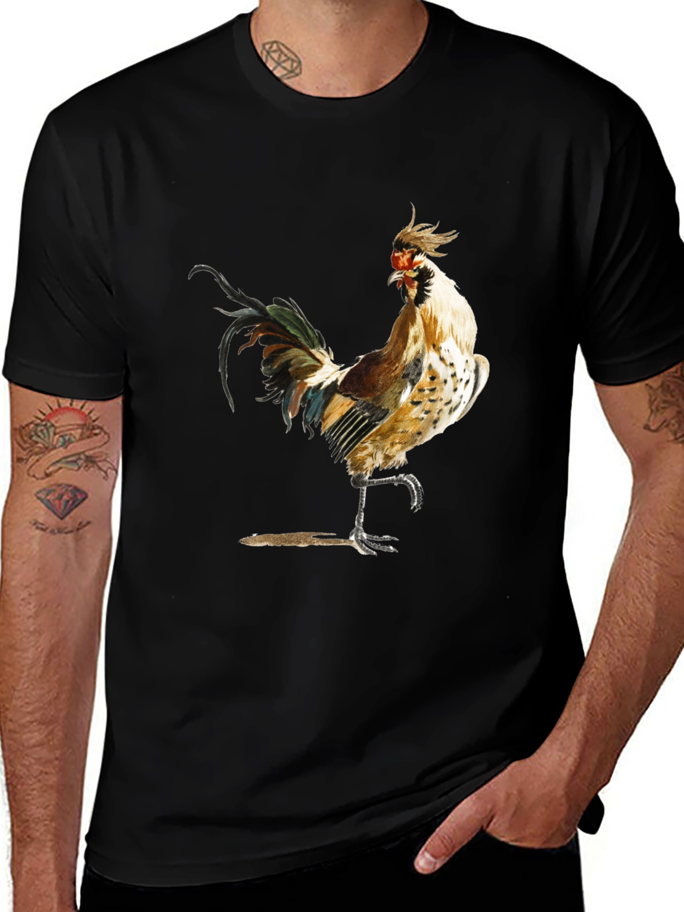 Rooster Graphic Black T-Shirt - Farm Animal Tee