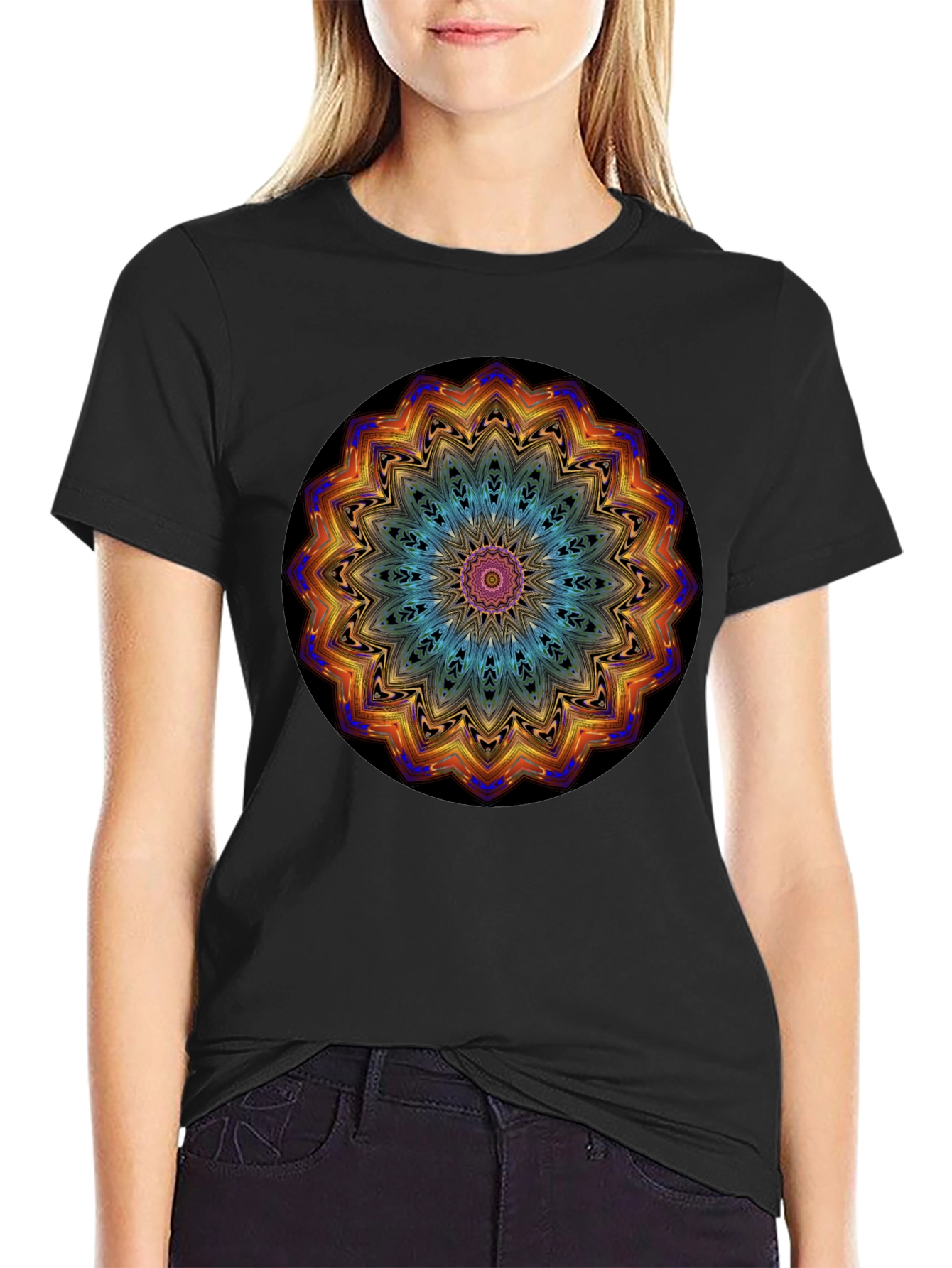 Psychedelic Mandala Graphic Black T-Shirt