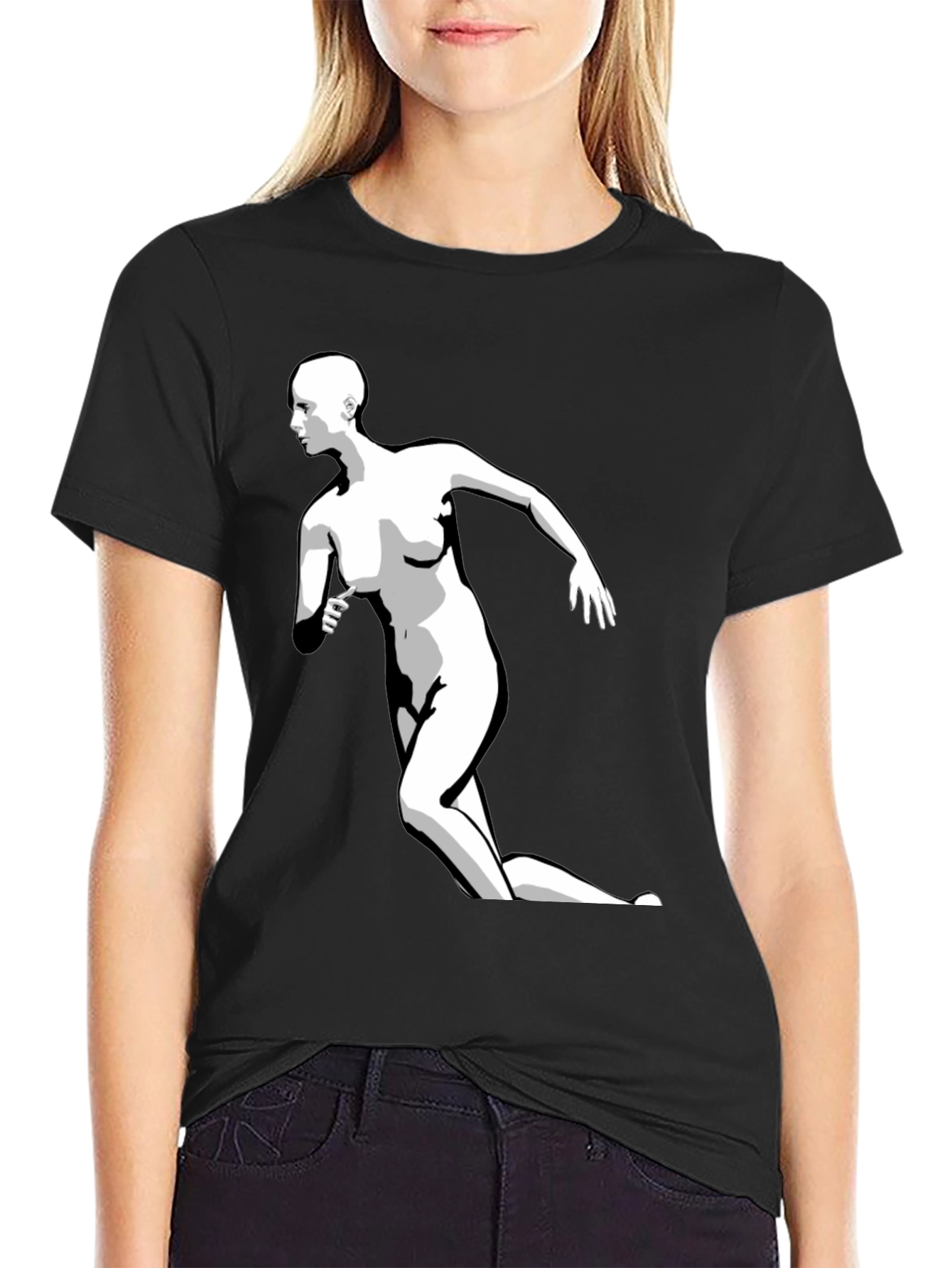 Black Graphic Tee - Running Figure Print