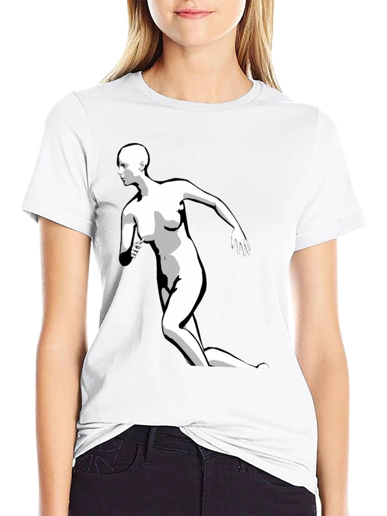 Black Graphic Tee - Running Figure Print