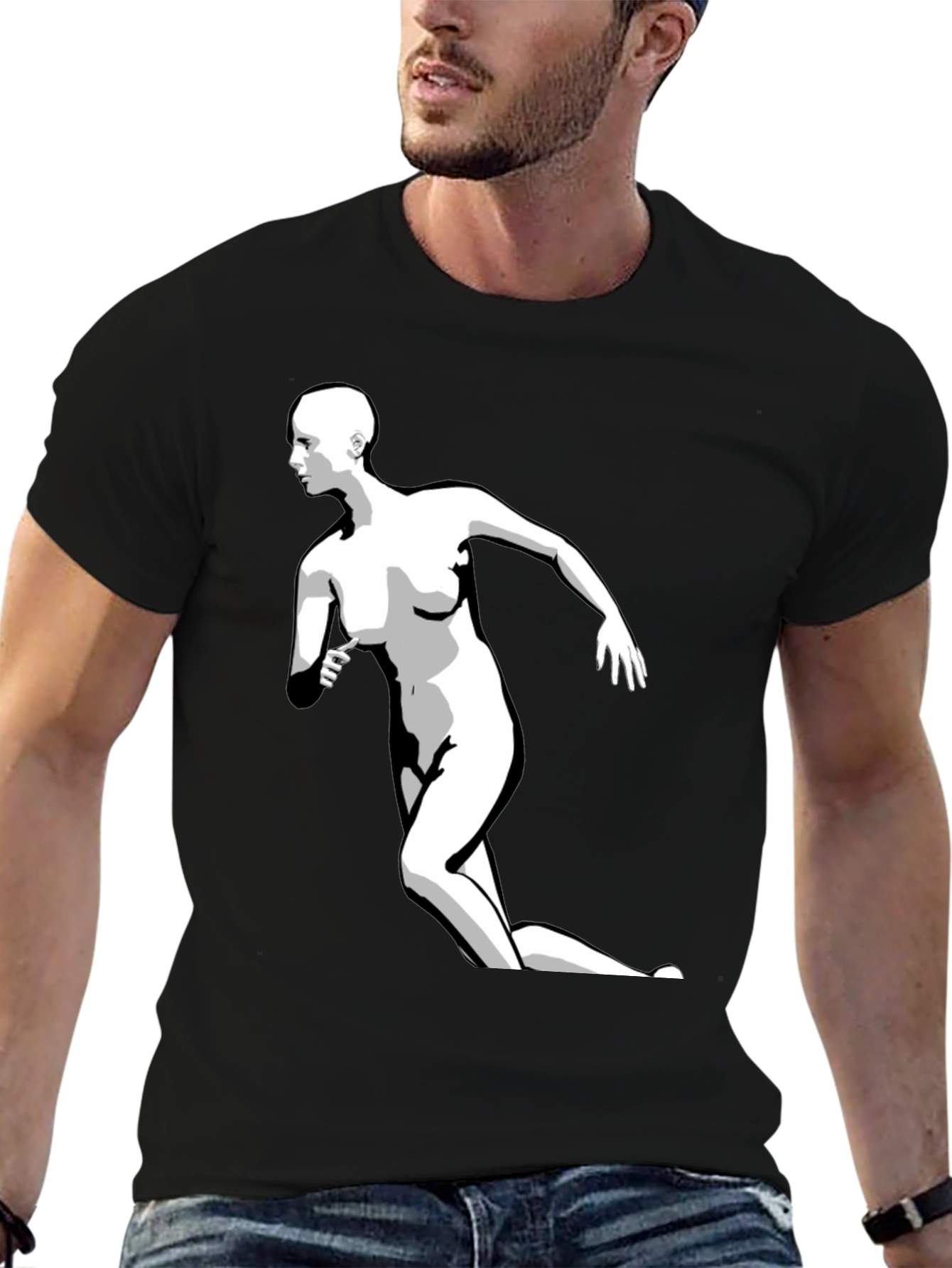 Black Graphic Tee - Running Figure Print