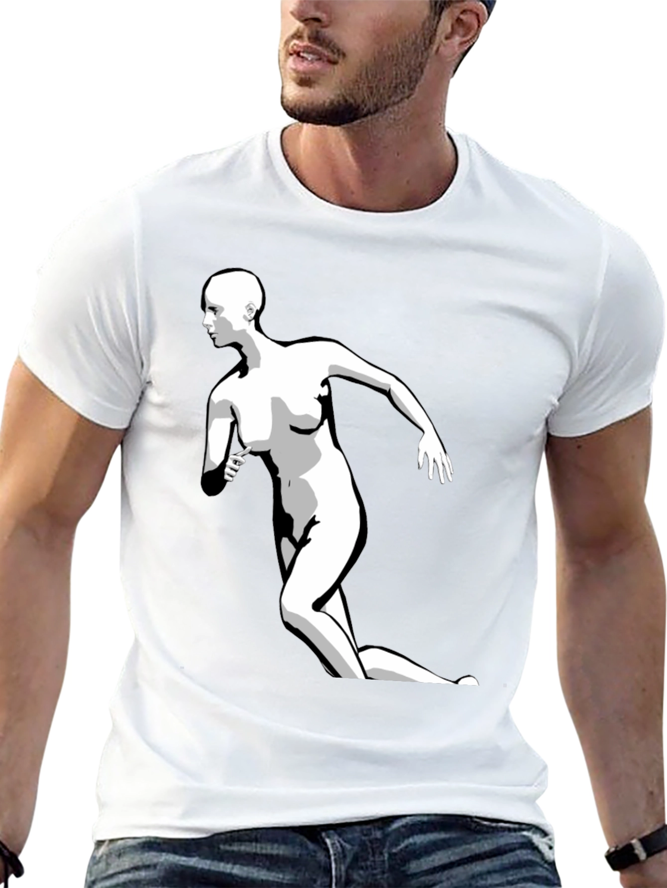Black Graphic Tee - Running Figure Print