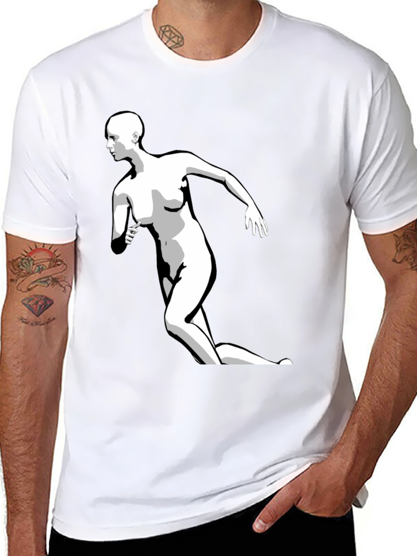 Black Graphic Tee - Running Figure Print
