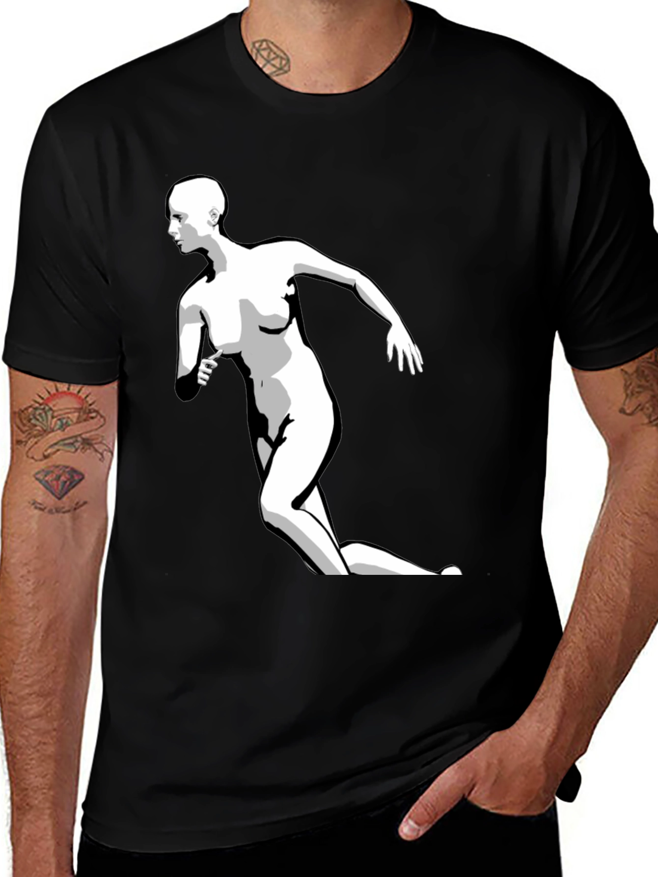 Black Graphic Tee - Running Figure Print