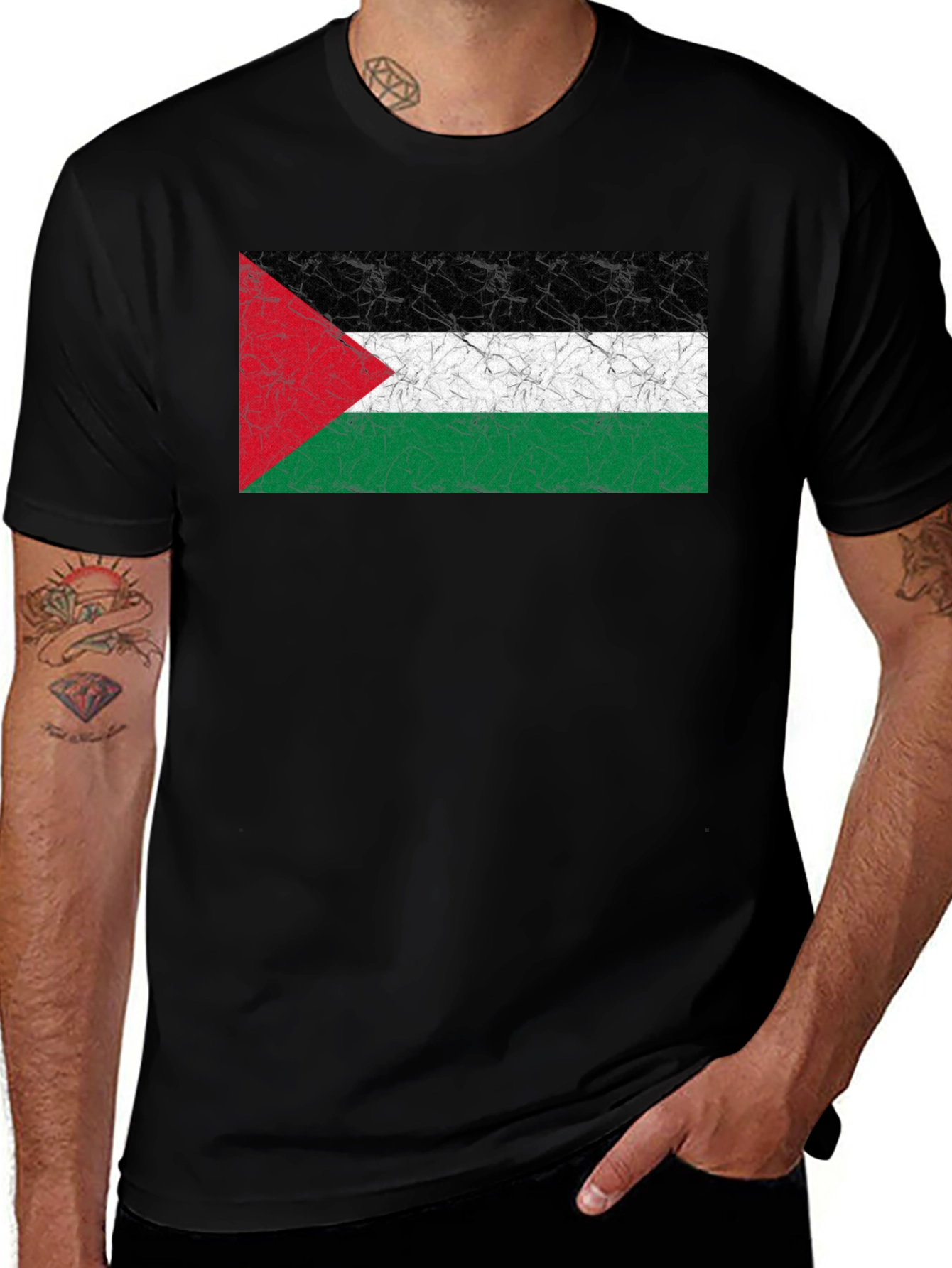 Palestine Flag T-Shirt - Black - Soft Cotton Blend