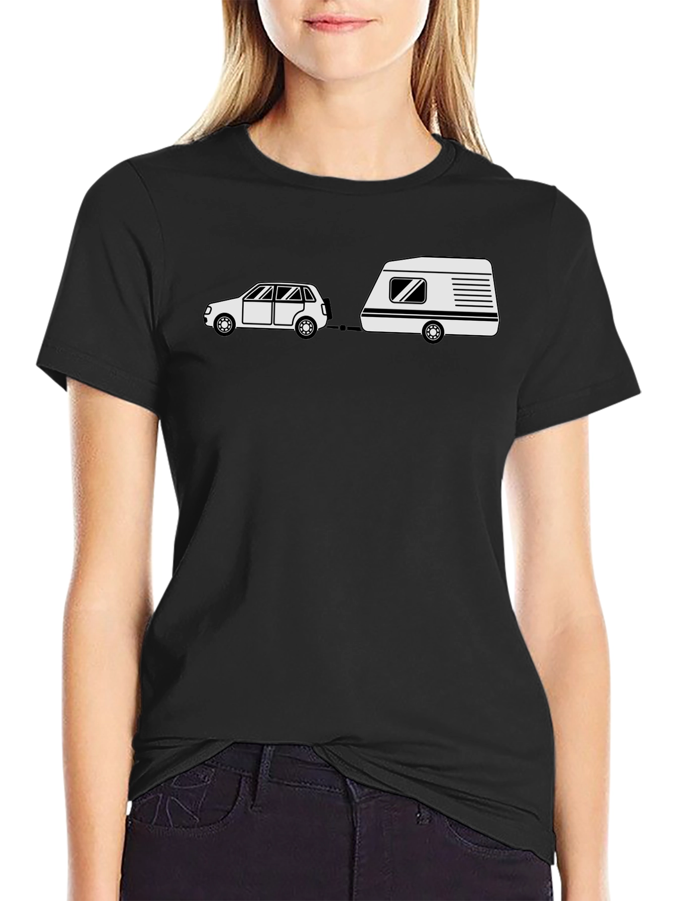 Cartoon Car & Camper Black T-Shirt