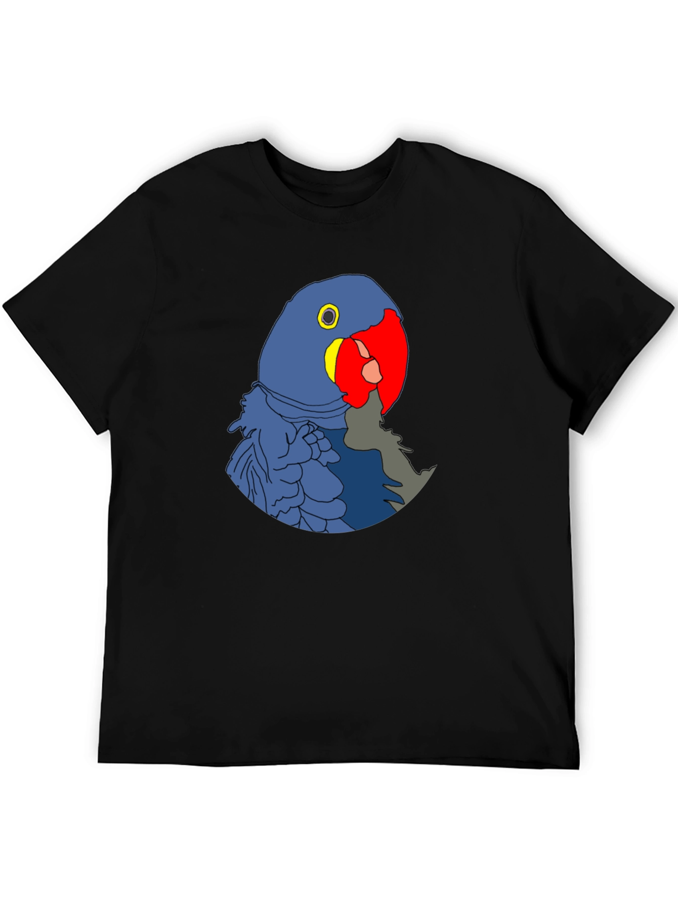 Blue Parrot Graphic Print Black T-Shirt