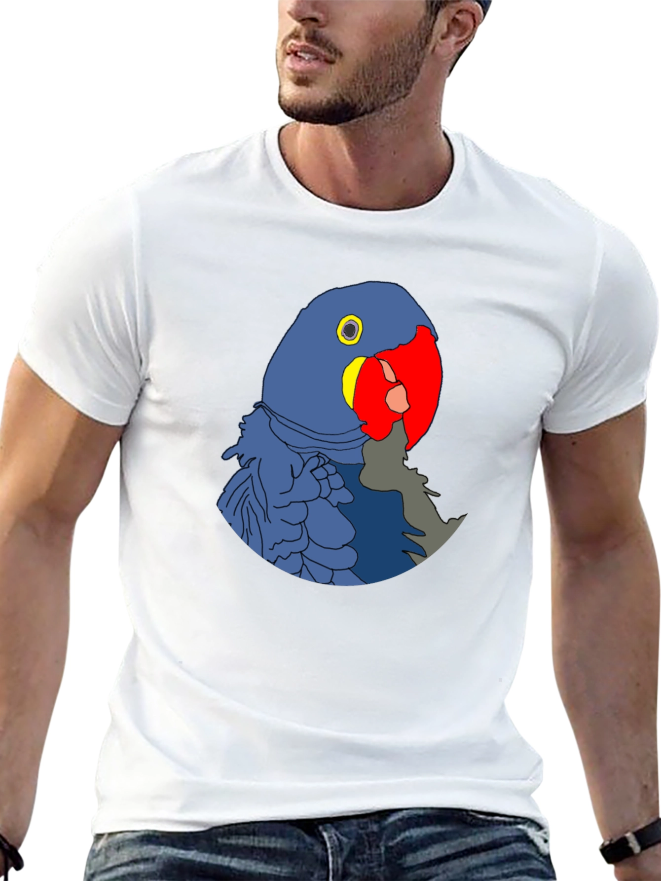 Blue Parrot Graphic Print Black T-Shirt