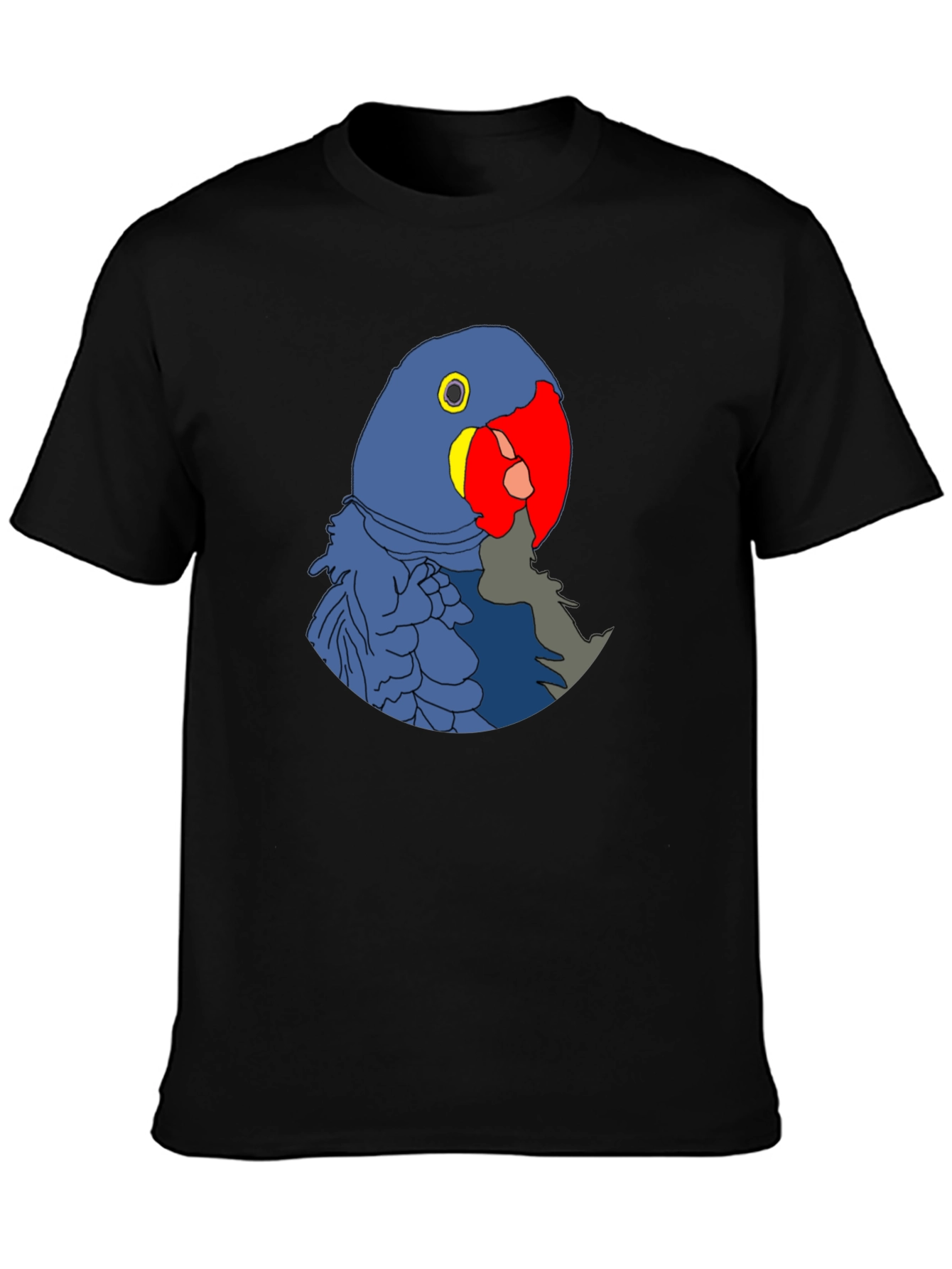 Blue Parrot Graphic Print Black T-Shirt