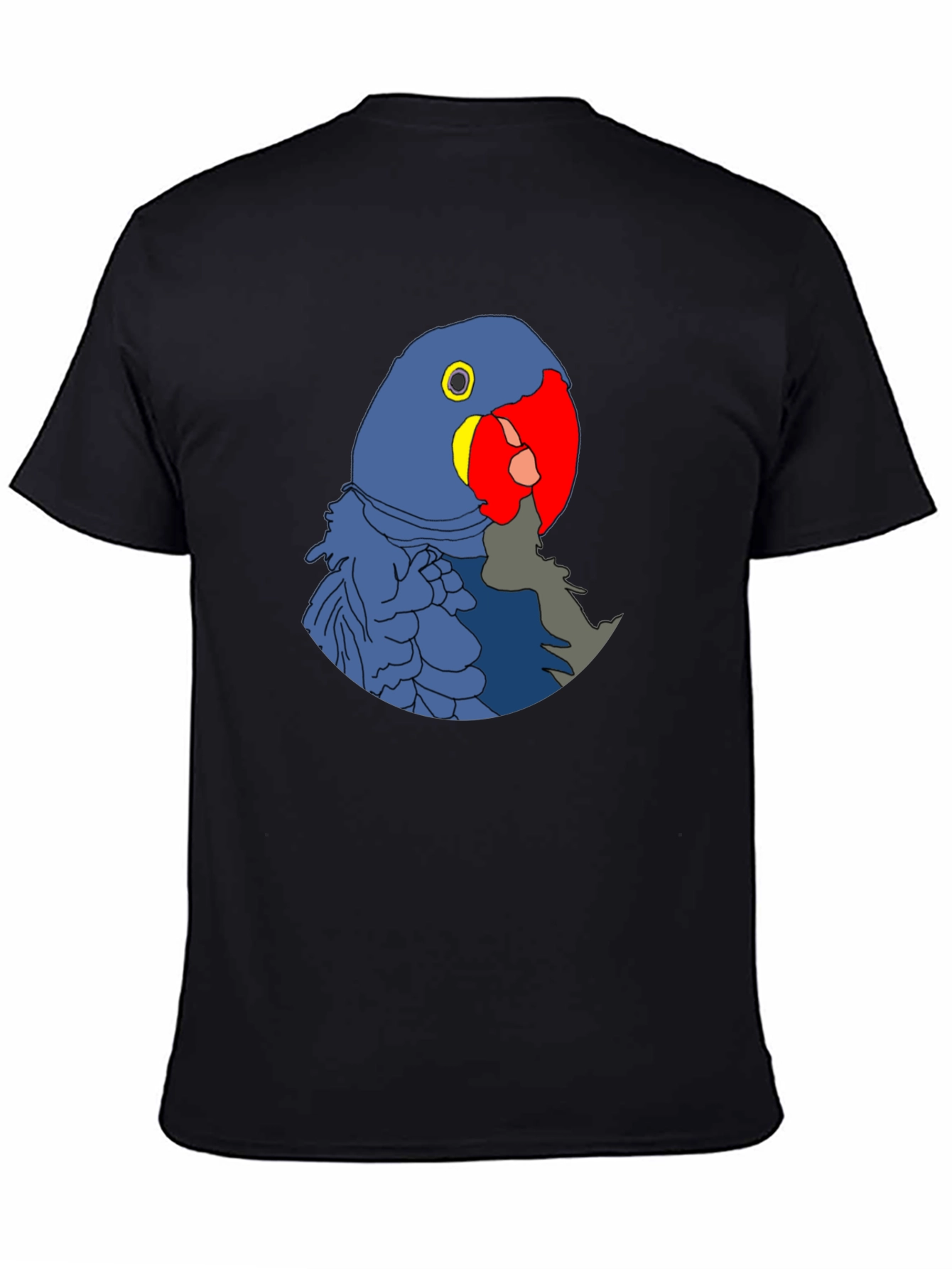 Blue Parrot Graphic Print Black T-Shirt
