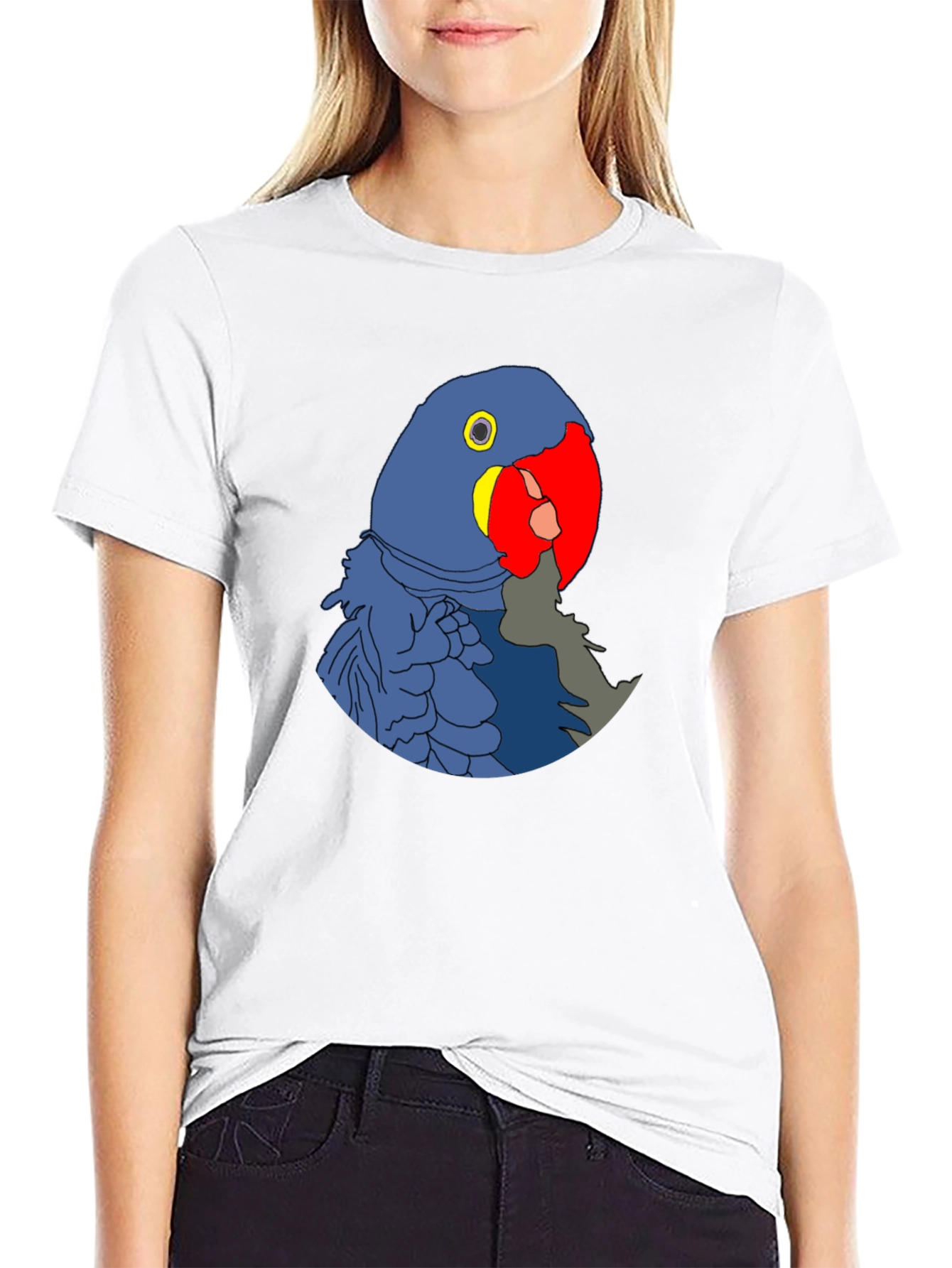 Blue Parrot Graphic Print Black T-Shirt