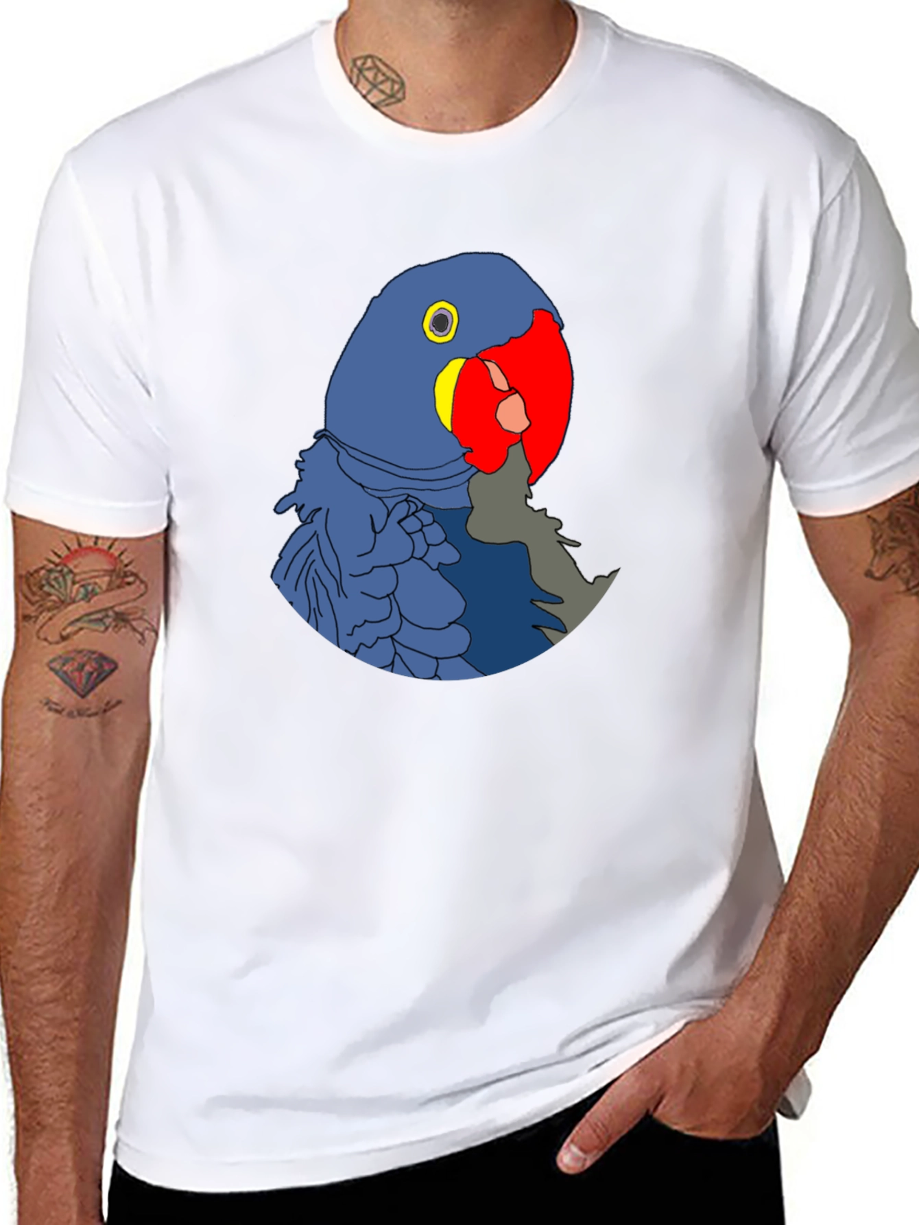 Blue Parrot Graphic Print Black T-Shirt