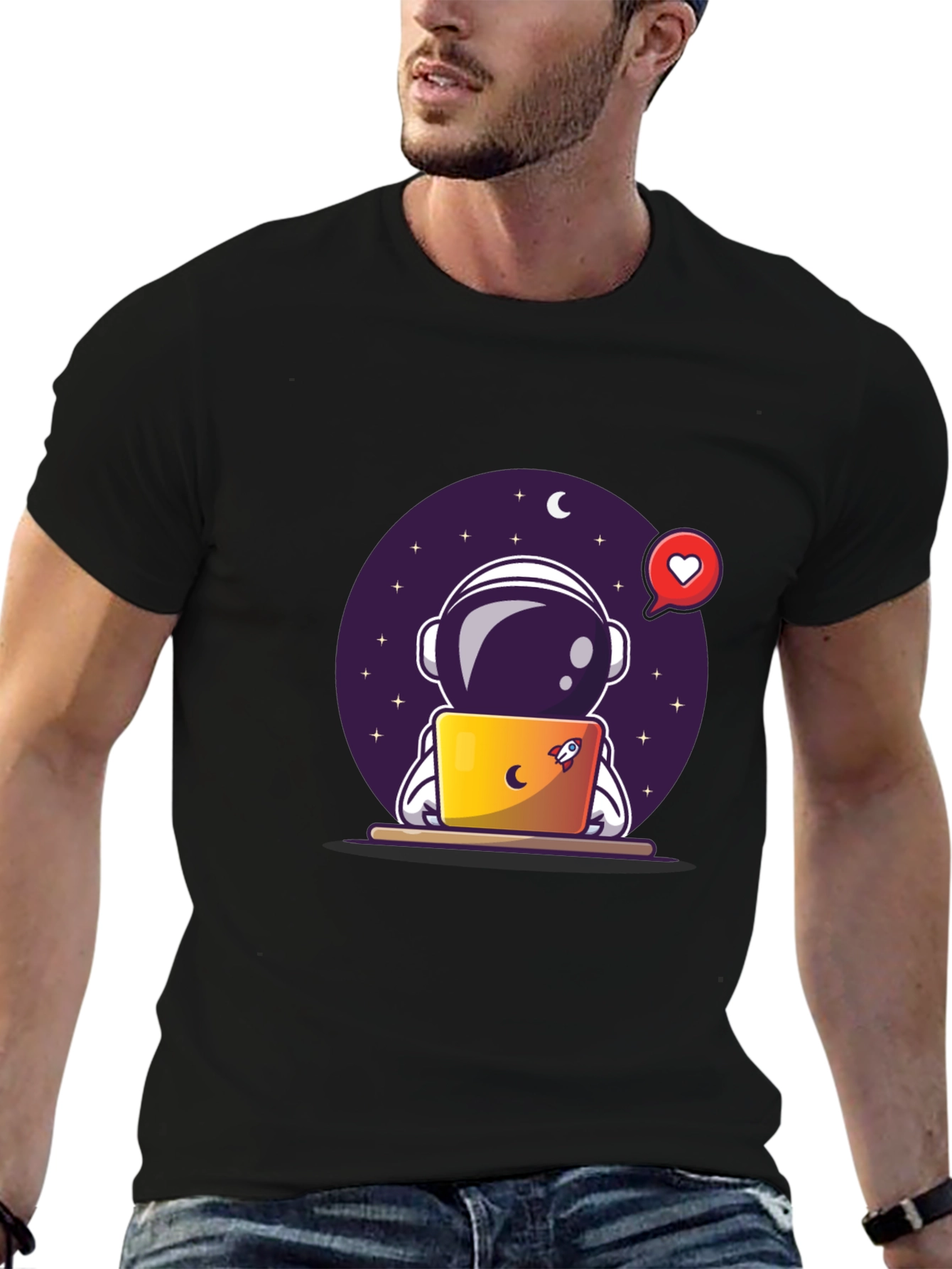 Astronaut on Laptop Graphic Tee - Black T-Shirt
