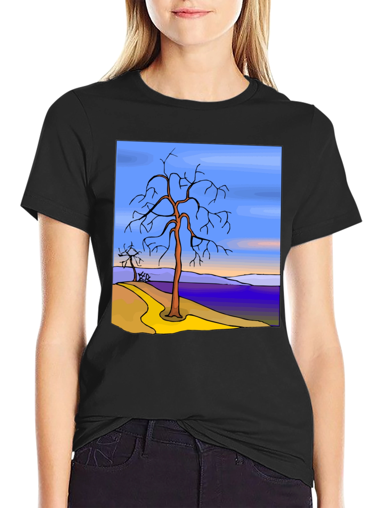 Artistic Tree Graphic Black T-Shirt