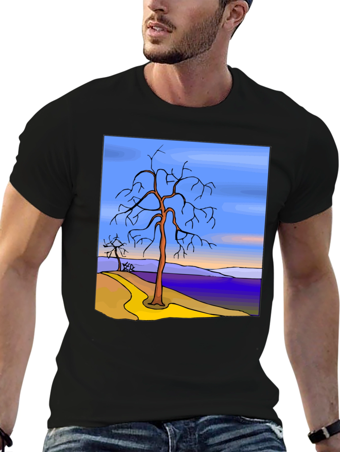 Artistic Tree Graphic Black T-Shirt