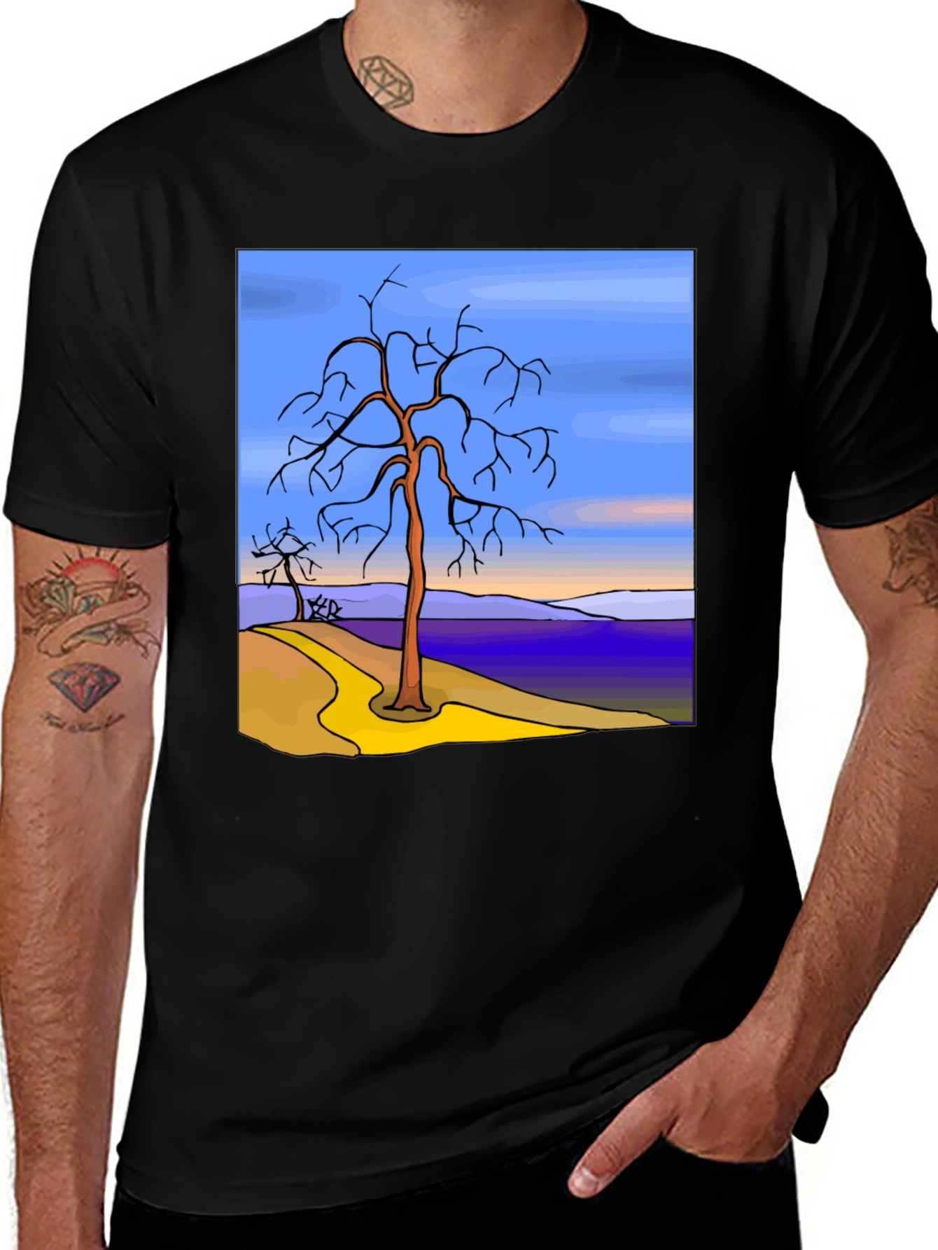 Artistic Tree Graphic Black T-Shirt