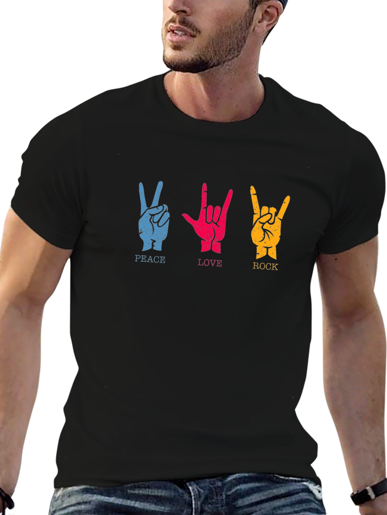 Peace Love Rock Graphic T-Shirt - Classic Crew Neck