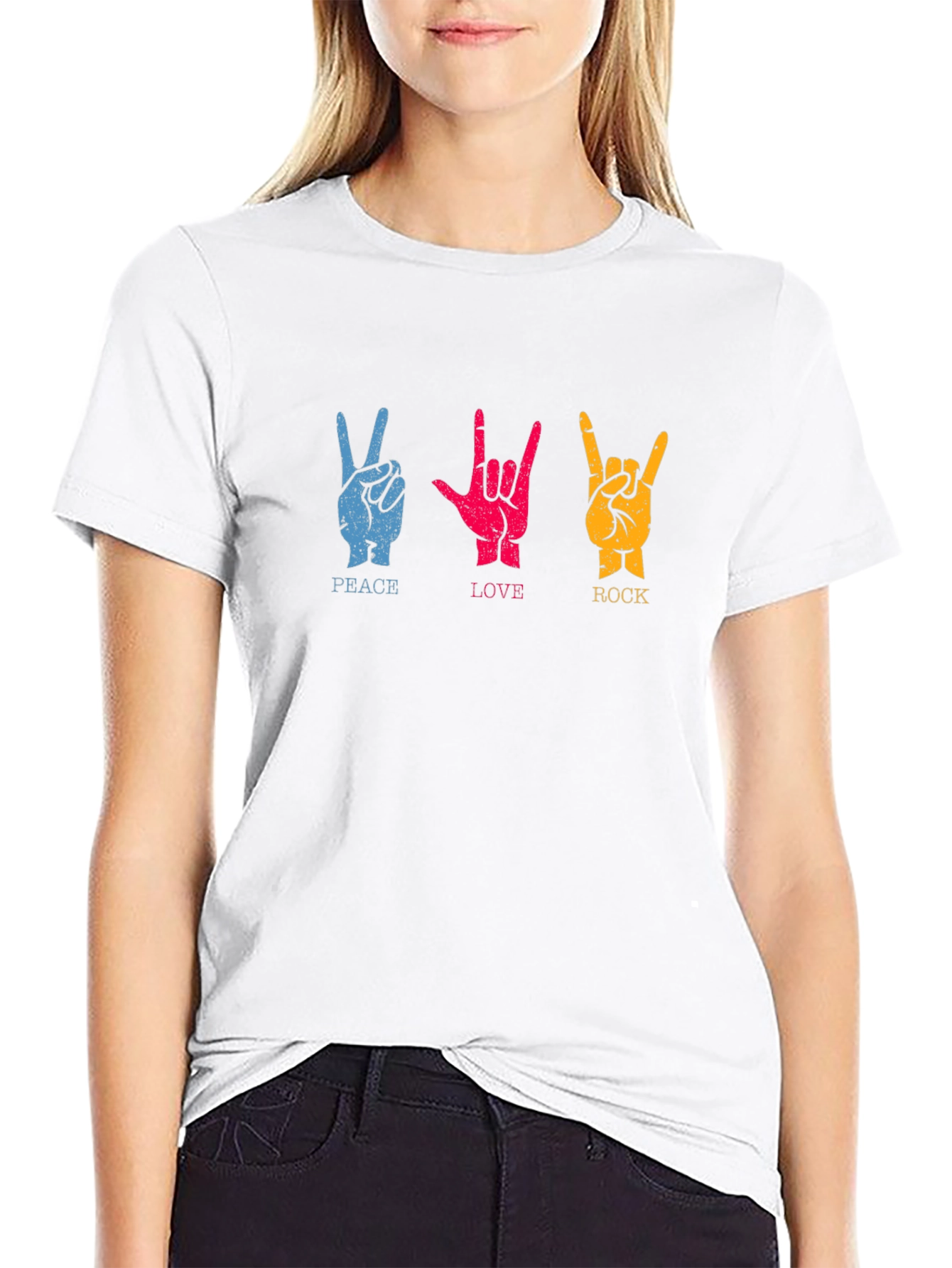 Peace Love Rock Graphic T-Shirt - Classic Crew Neck