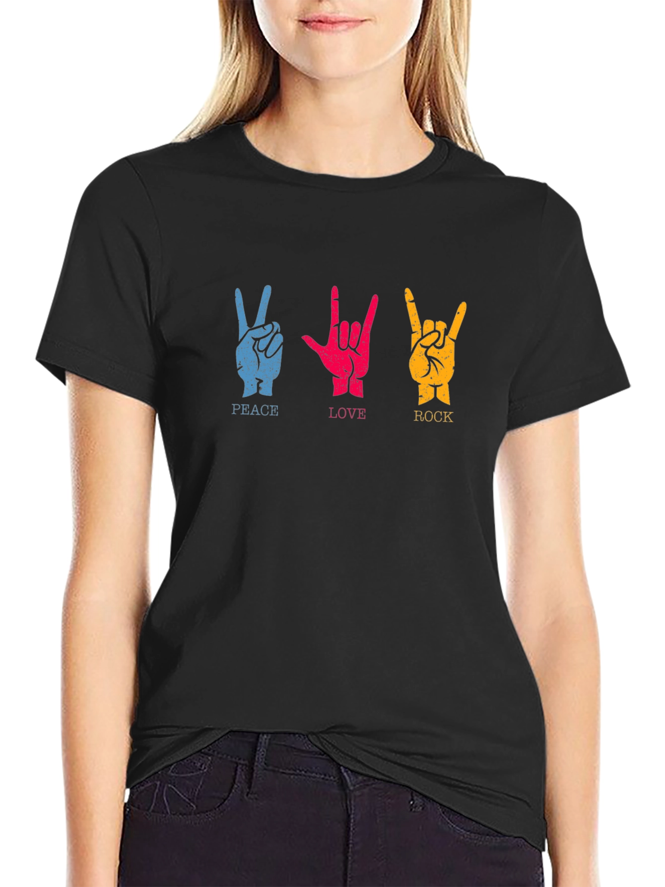 Peace Love Rock Graphic T-Shirt - Classic Crew Neck
