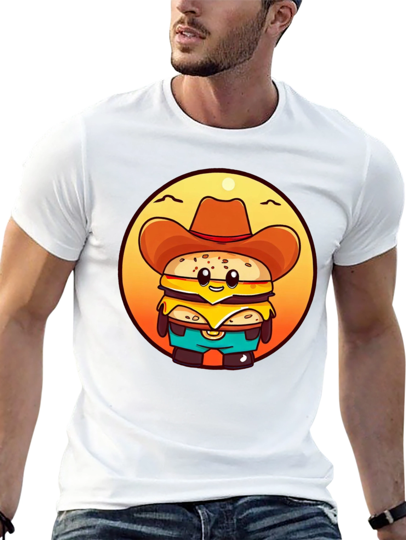 Cowboy Burger Cartoon Graphic T-Shirt