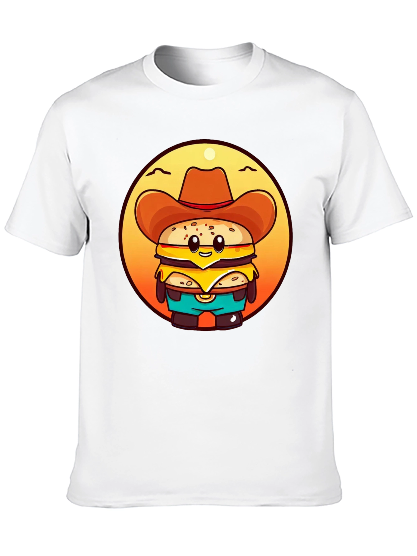 Cowboy Burger Cartoon Graphic T-Shirt