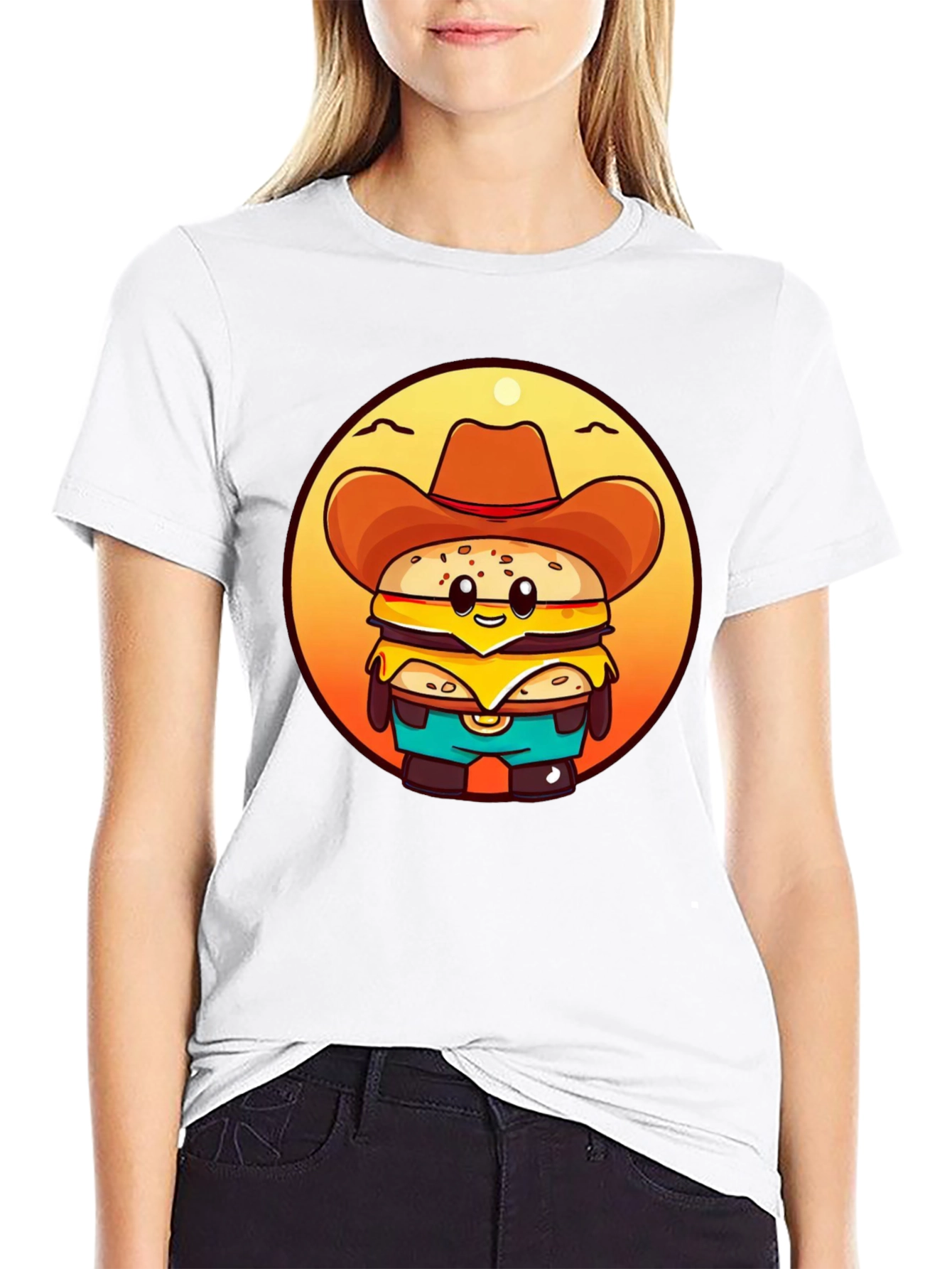 Cowboy Burger Cartoon Graphic T-Shirt