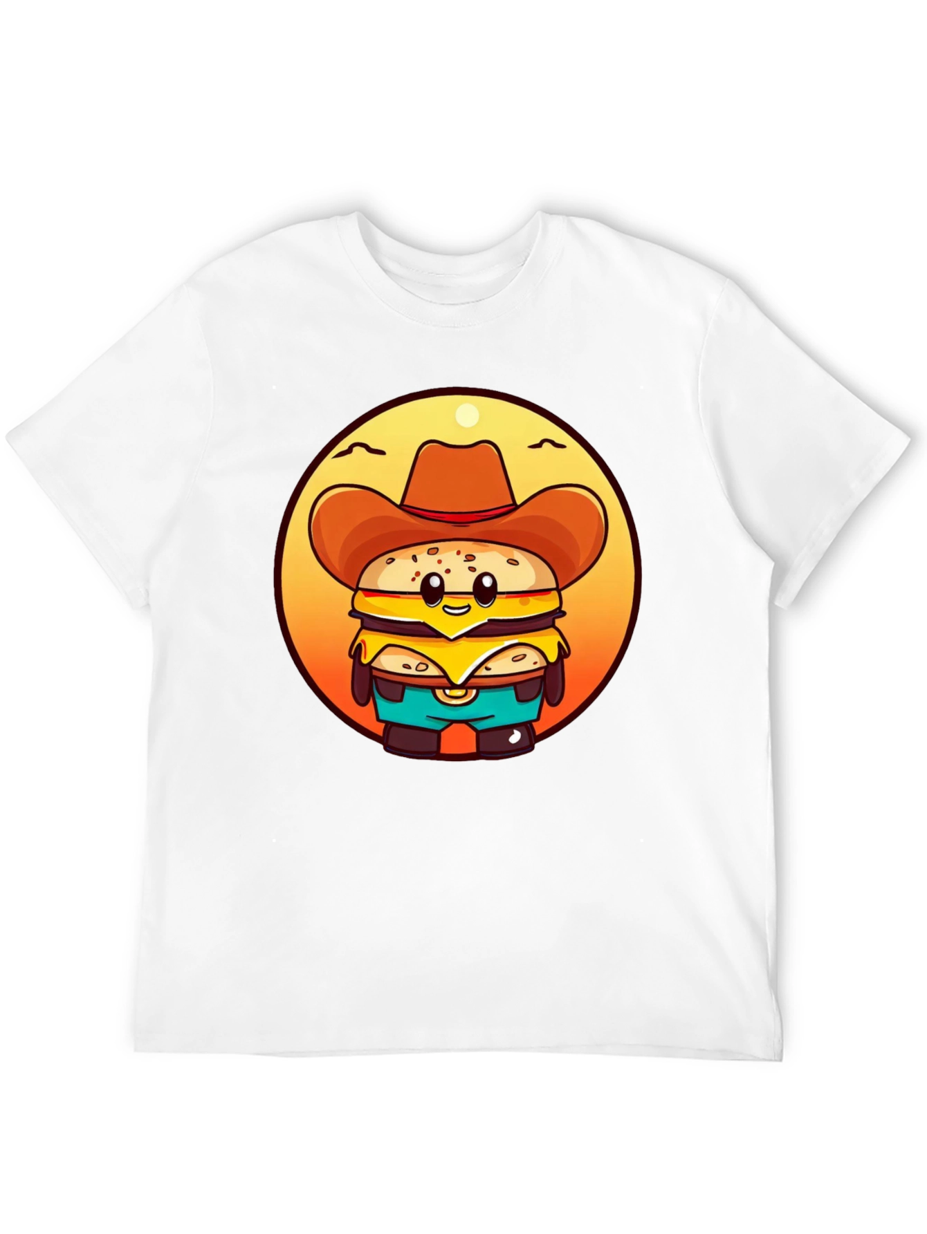 Cowboy Burger Cartoon Graphic T-Shirt