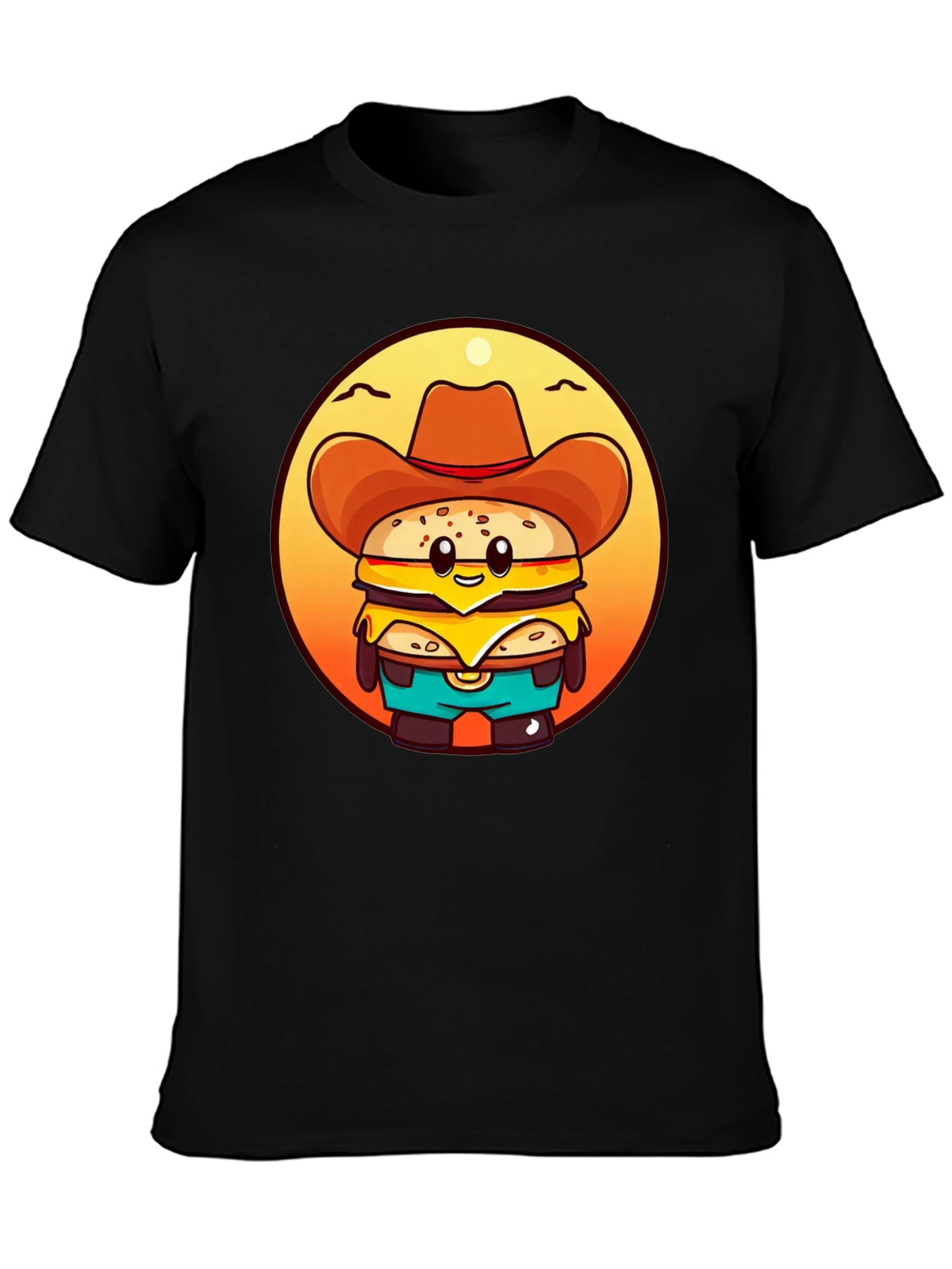 Cowboy Burger Cartoon Graphic T-Shirt