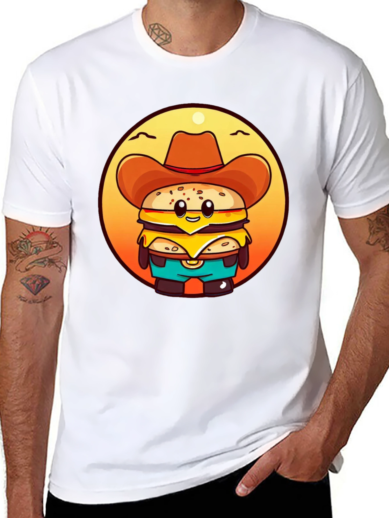 Cowboy Burger Cartoon Graphic T-Shirt