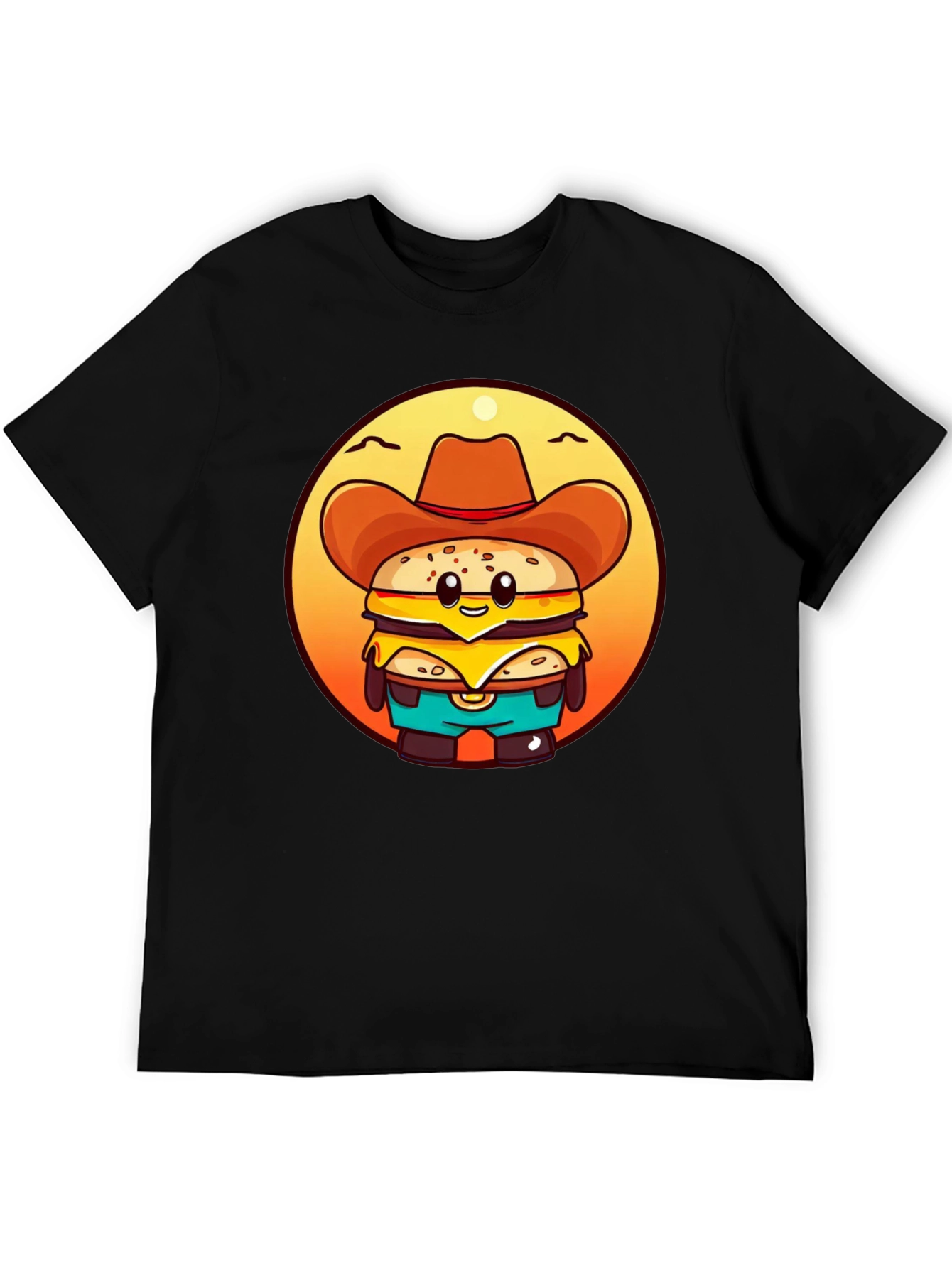Cowboy Burger Cartoon Graphic T-Shirt